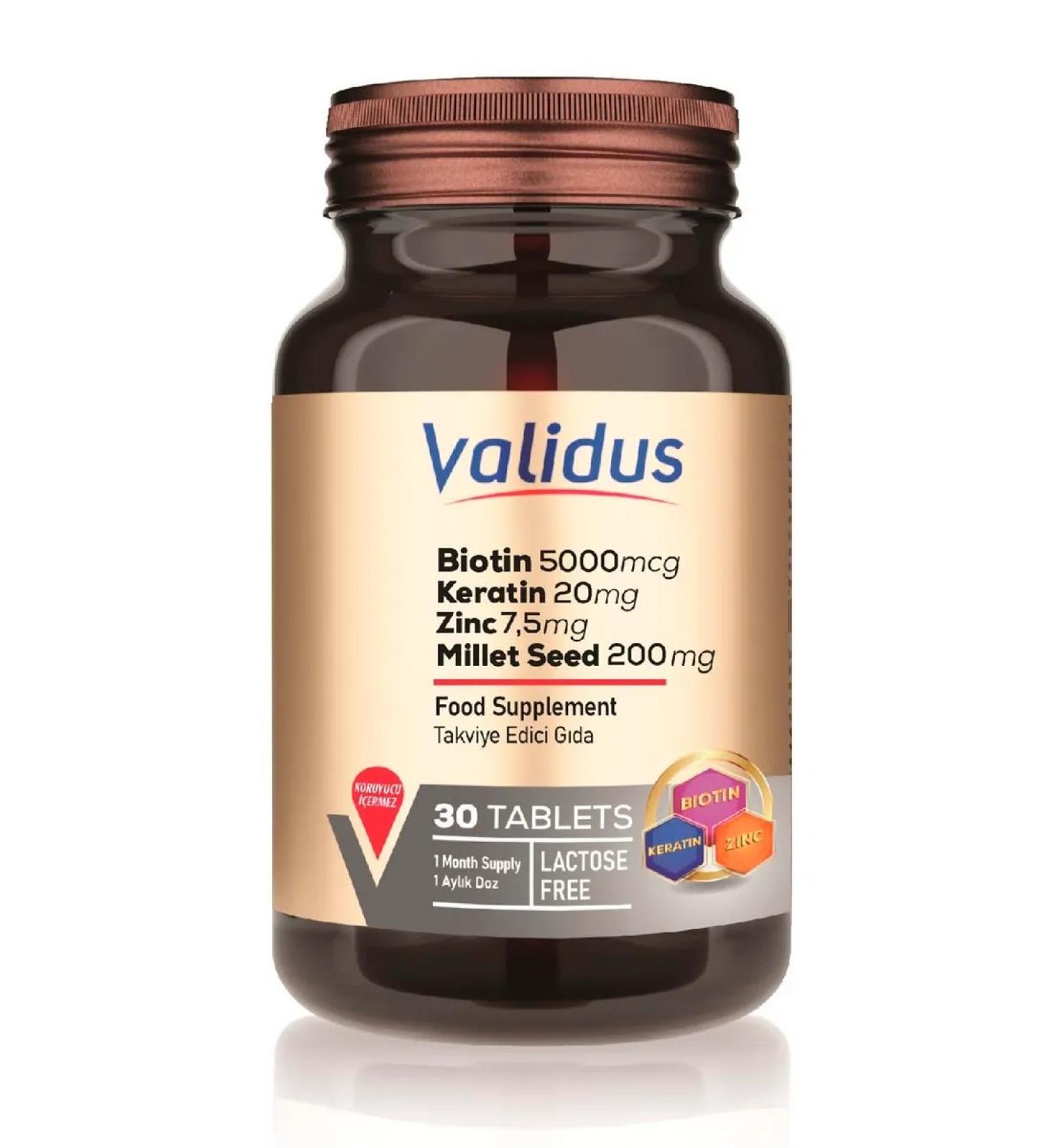 Validus Biotin keratin and zinc tablets 30 pcs - Buy Online on GoSupps.com