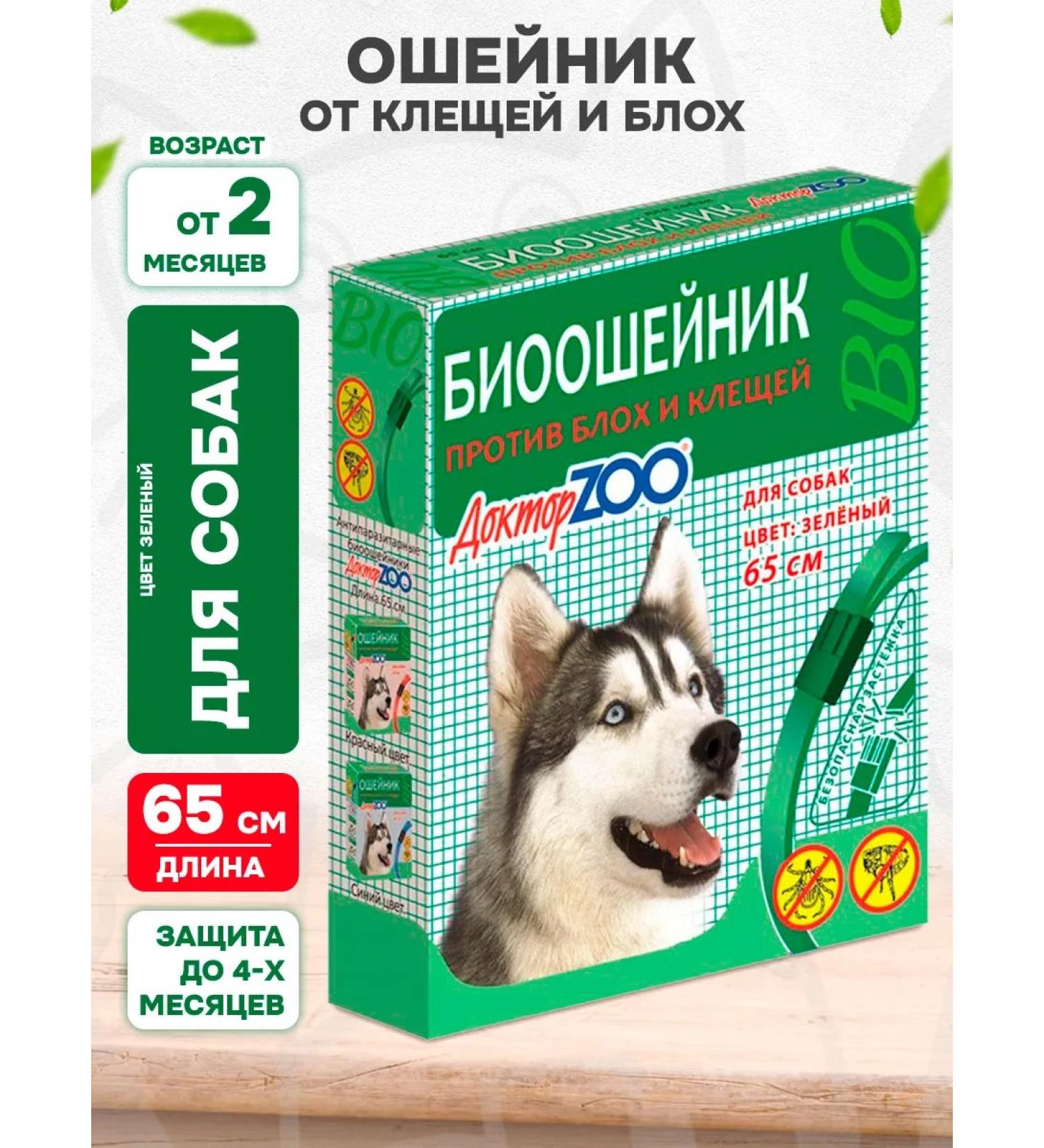 Doctor Zoo Bio collar from ticks and fleas for dogs green 65 cm - Buy Online on GoSupps.com