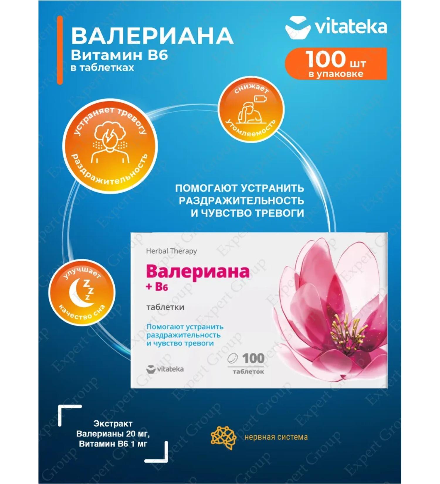 VITATEKA Valerian + Vitamin B6 tablets 120 mg. 100 pcs. Pack