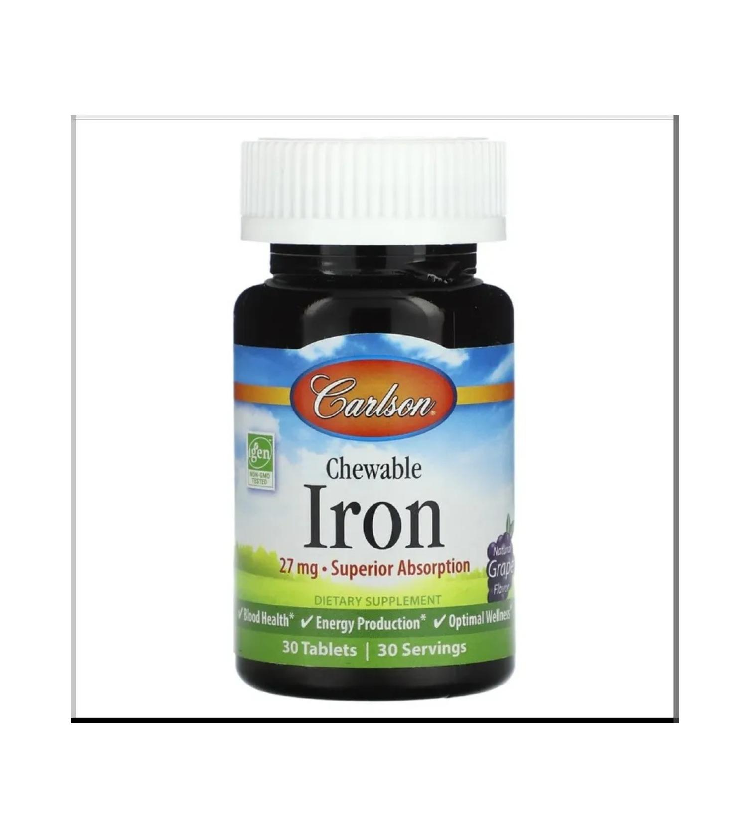 Carlson Labs Chewable Iron Natural Grape 27 mg 30 Tablets
