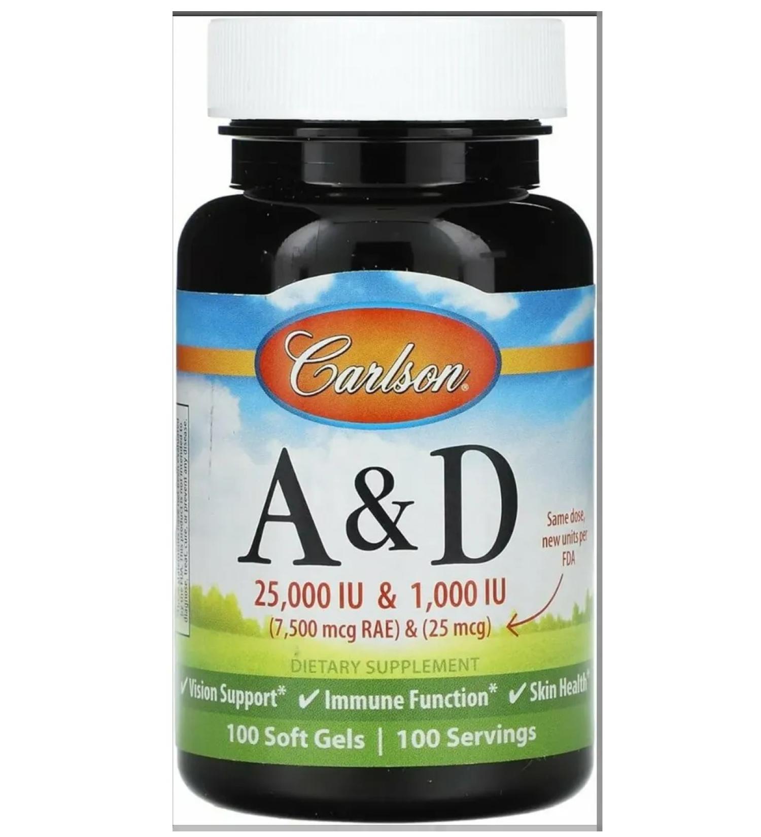 Carlson Labs Vitamins A and D (25000 1000 IU) 100 capsules - Buy Online on GoSupps.com