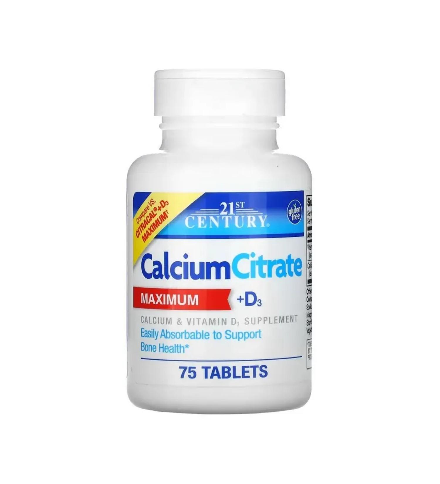 21st Century Calcium Citrate + Vitamin D3 75 tablets