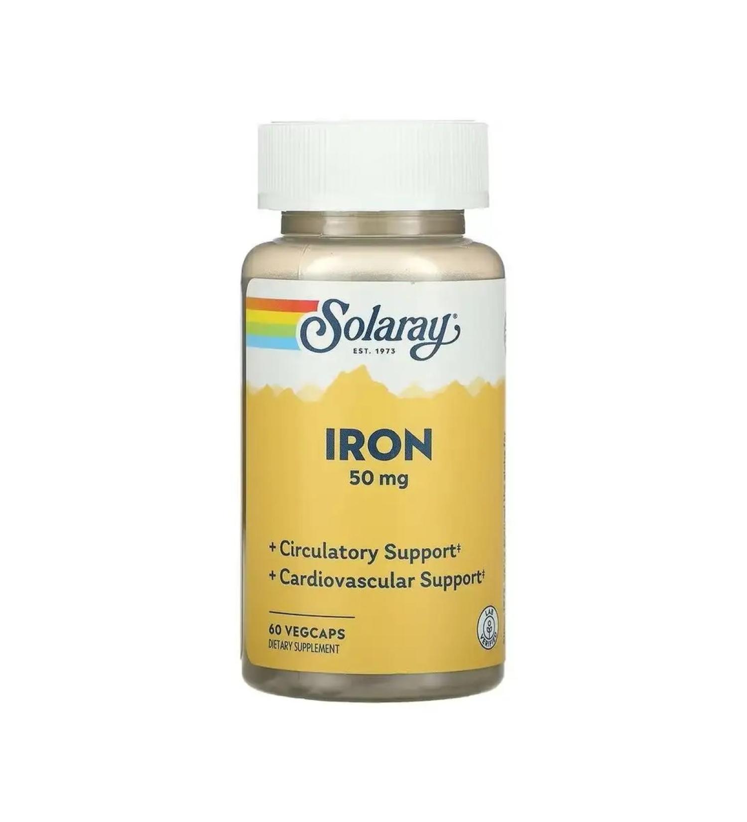 Solaray IRON Iron 50 mg iron helat 60 capsules - Buy Online on GoSupps.com