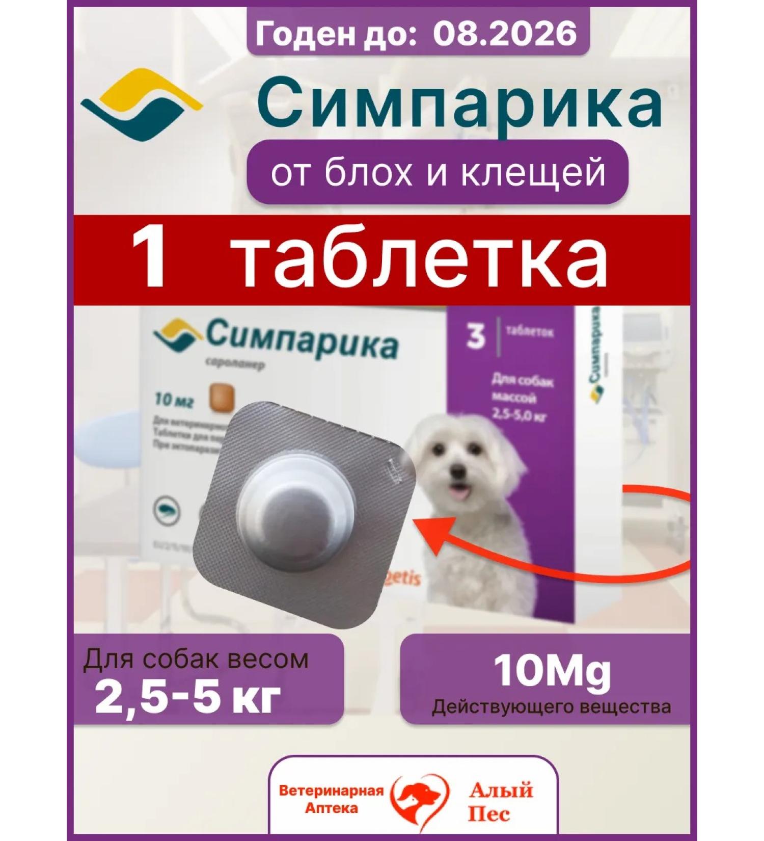 Zoetis Simparika one tablet for dogs weighing 2.5 to 5 kg