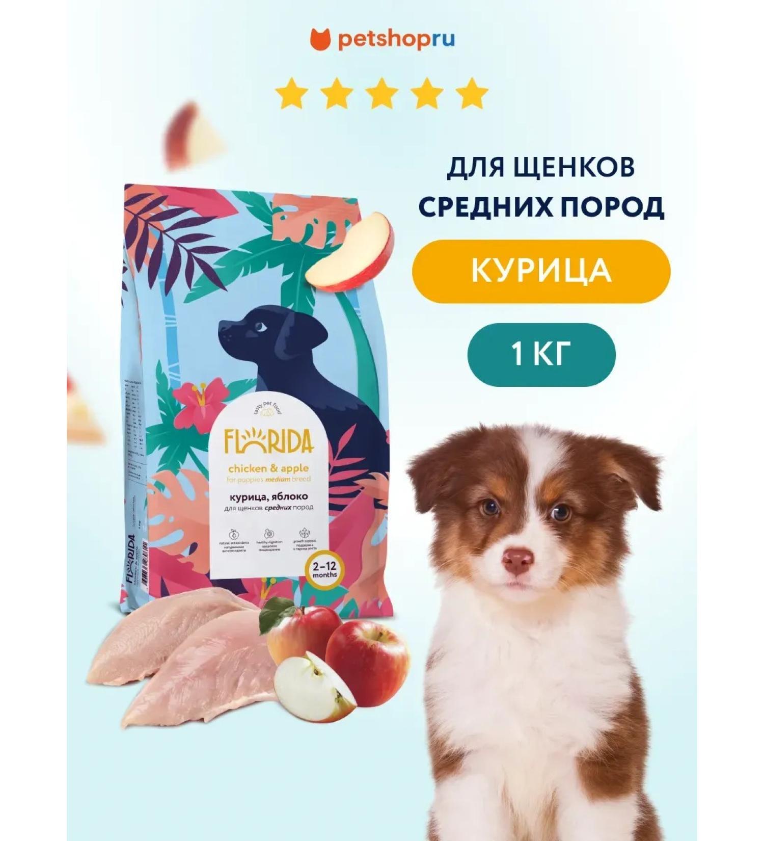 Florida Feed for medium -sized puppies with chicken and apple 1 kg - Buy Online on GoSupps.com