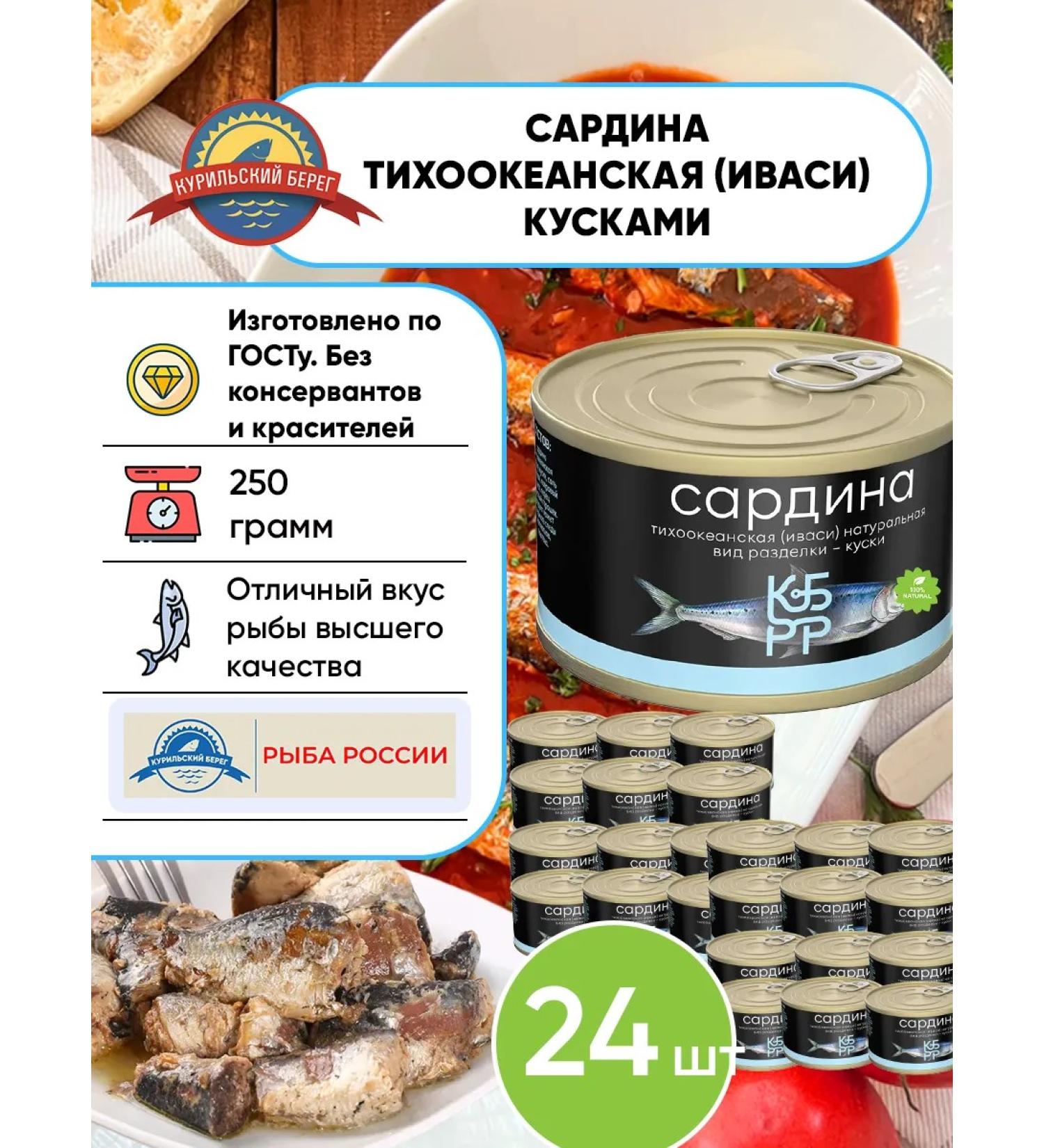 Kuril Coast Pacific sardines in their own juice natural 250gx24 - Buy Online on GoSupps.com
