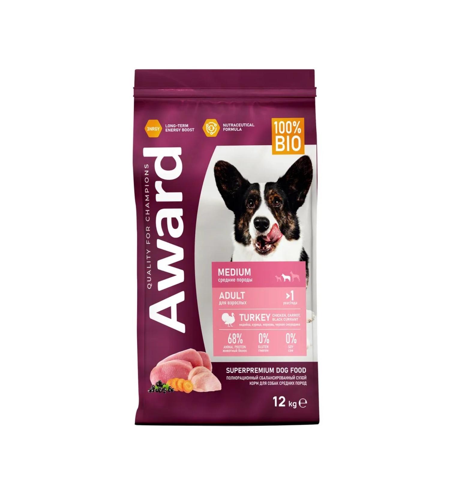 AWARD Dry food for dogs of medium breeds chicken and turkey 12 kg - Buy Online on GoSupps.com