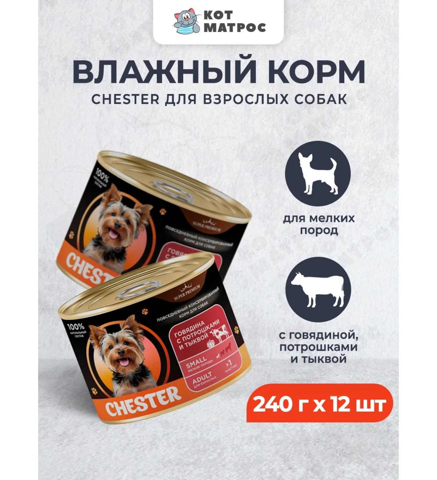 Chester Wet feed for dogs of small breeds with beef-240g x 12pcs - Buy Online on GoSupps.com