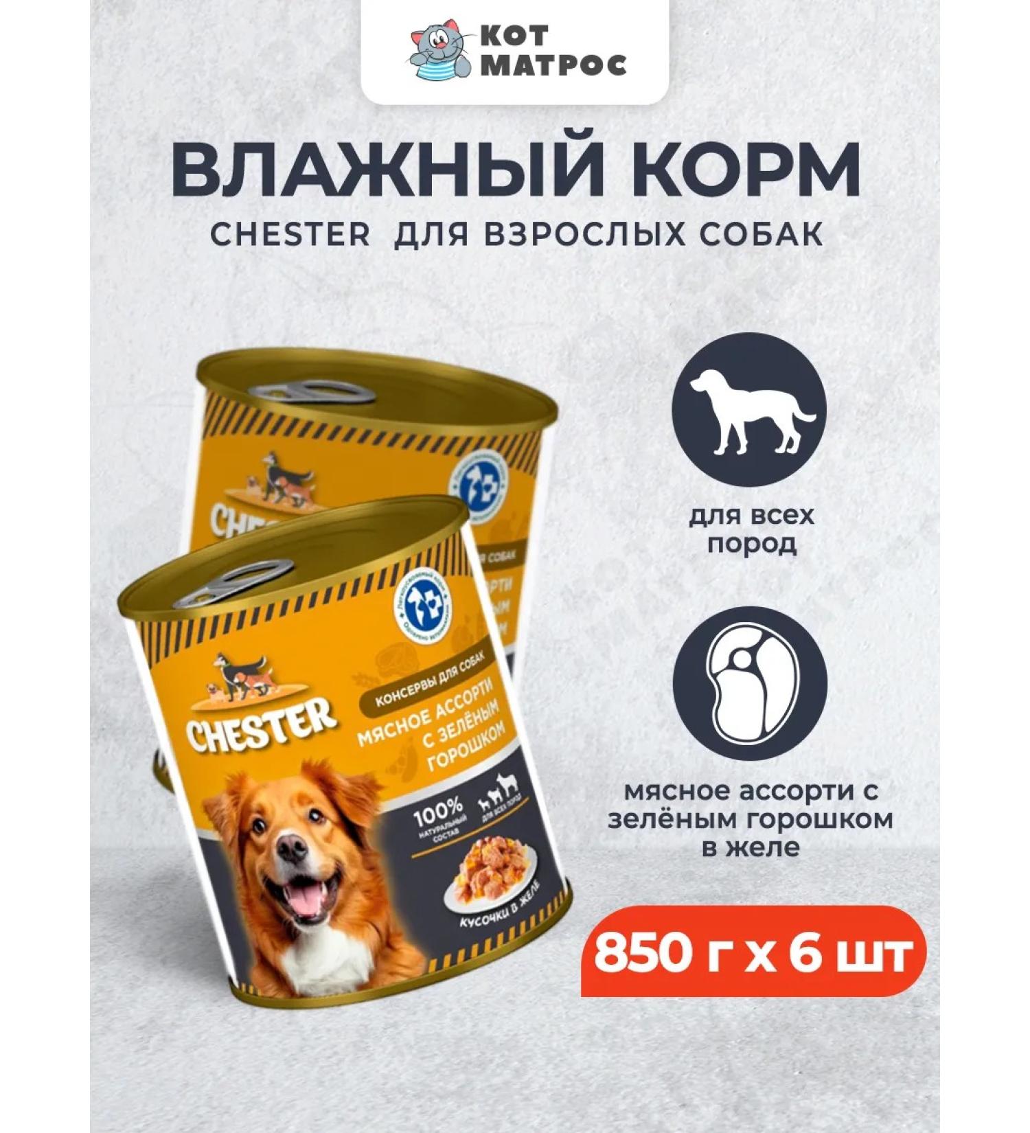 Chester Wet feed for dogs of all breeds meat assorted-850g x 6pcs - Buy Online on GoSupps.com