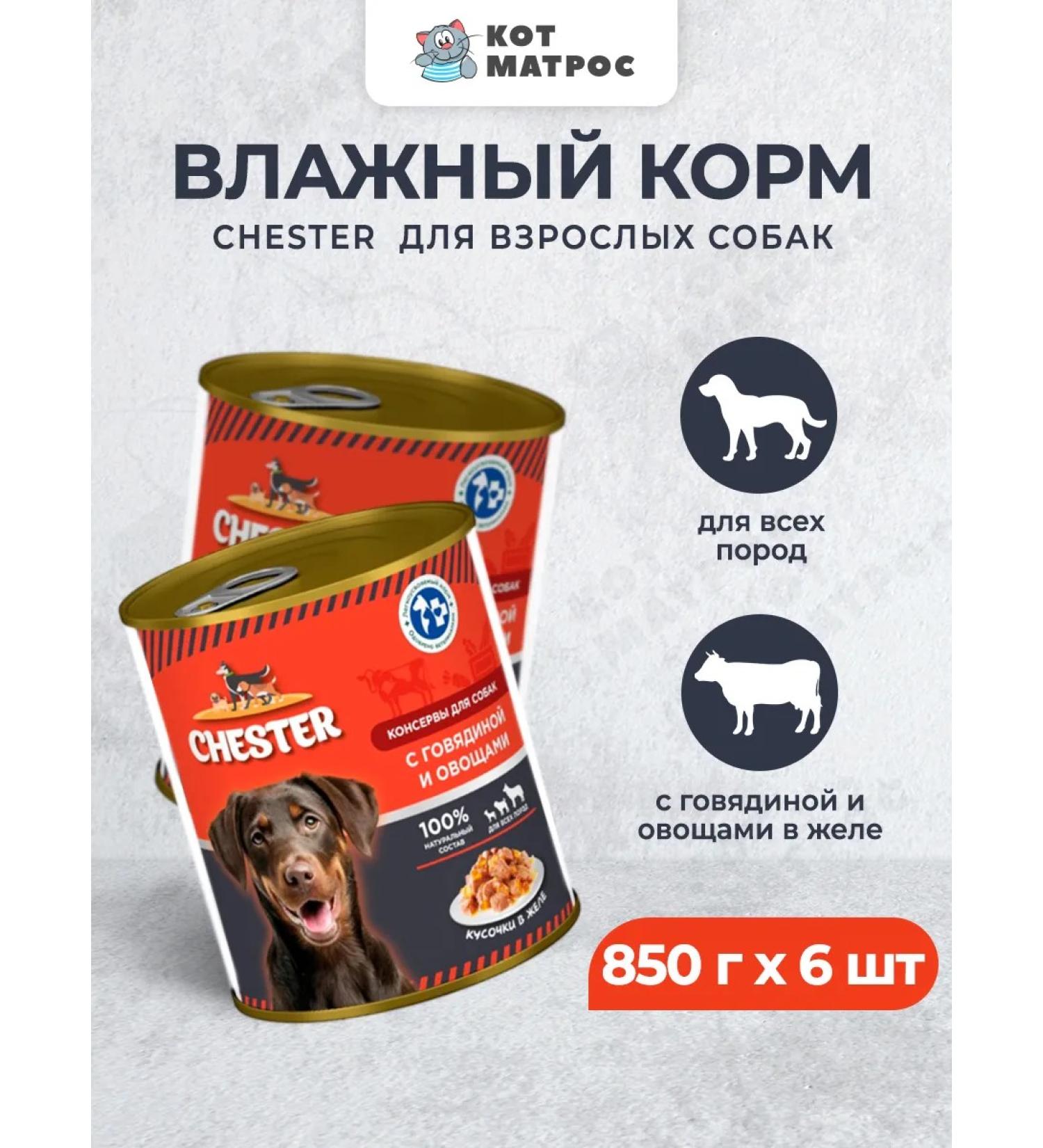Chester Wet feed for dogs of all beef breeds - 850g x 6pcs - Buy Online on GoSupps.com