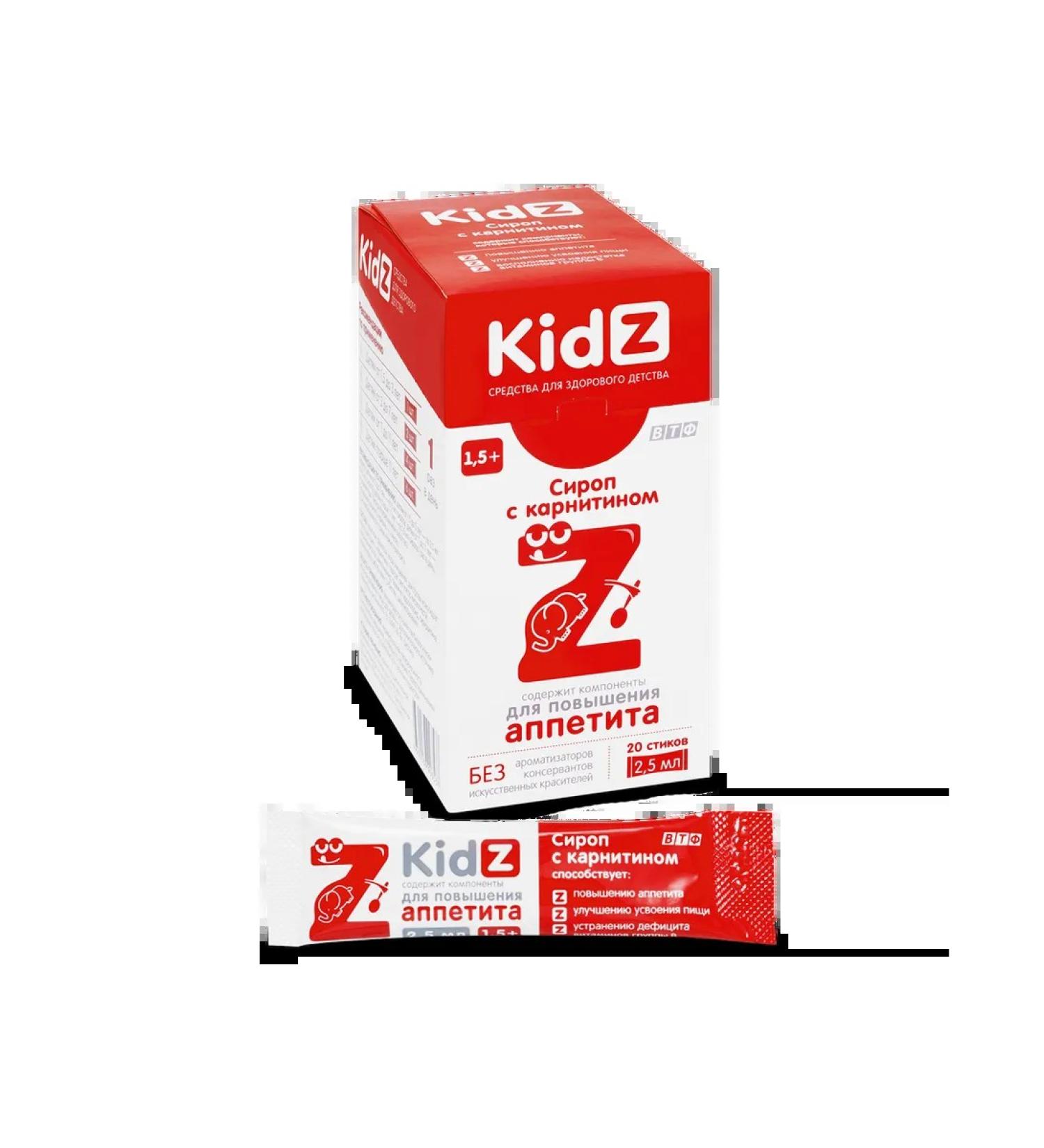 KIDZ syrup with cornitine 1 5+ stick 2 5 ml 20 pcs - Buy Online on GoSupps.com