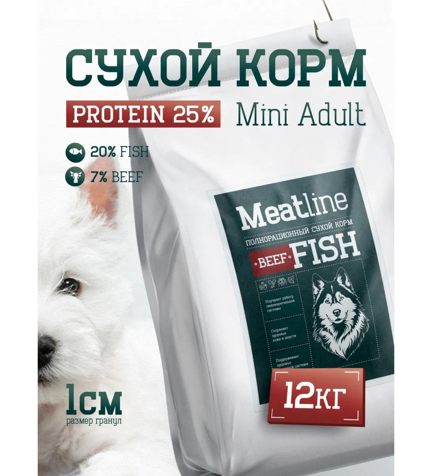 Dog feed 12 kg Fish beef Mini Adult 25% - Buy Online on GoSupps.com