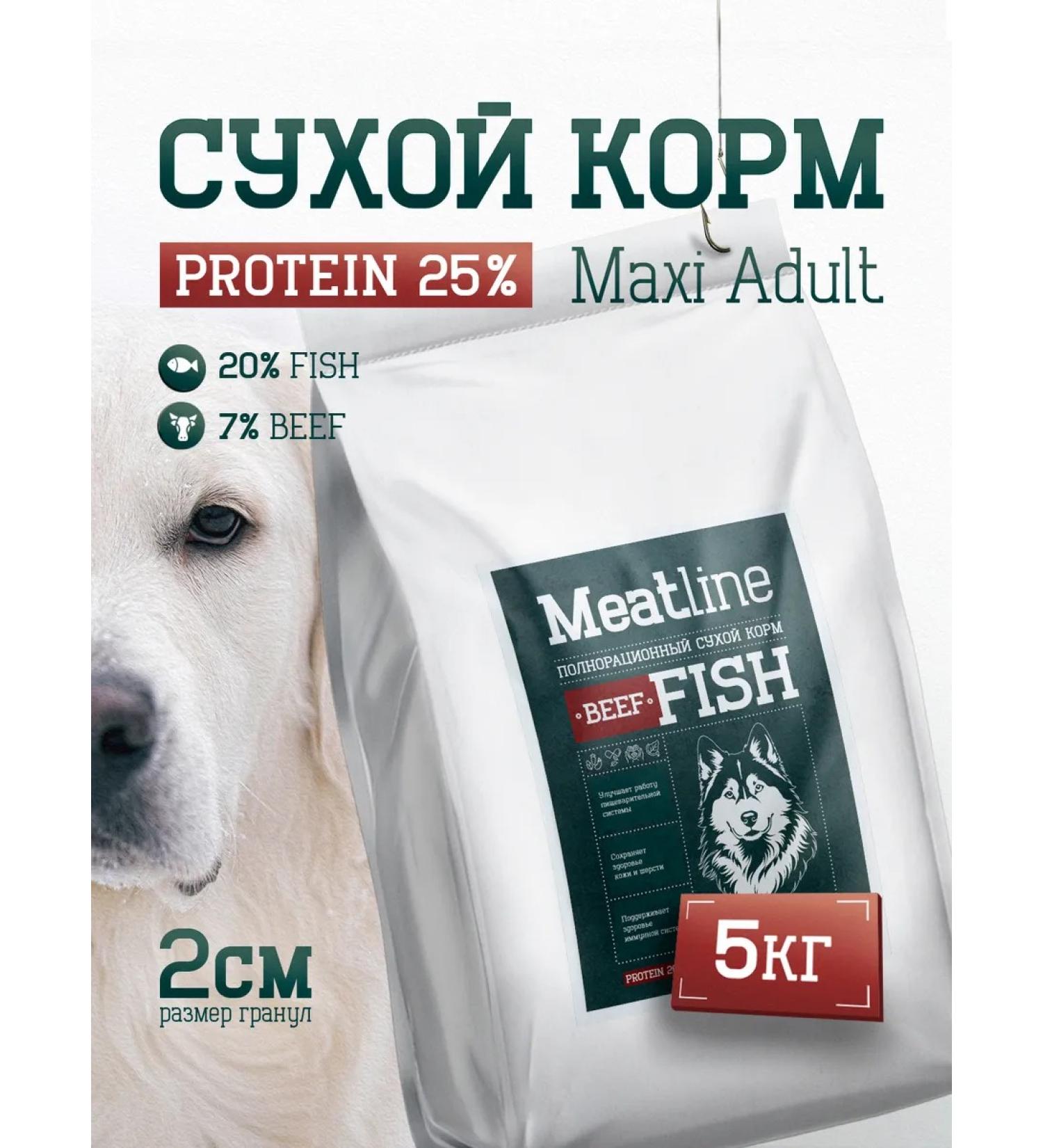 Feed for dogs dry 5 kg fish beef Maxi Adult 25% - Buy Online on GoSupps.com
