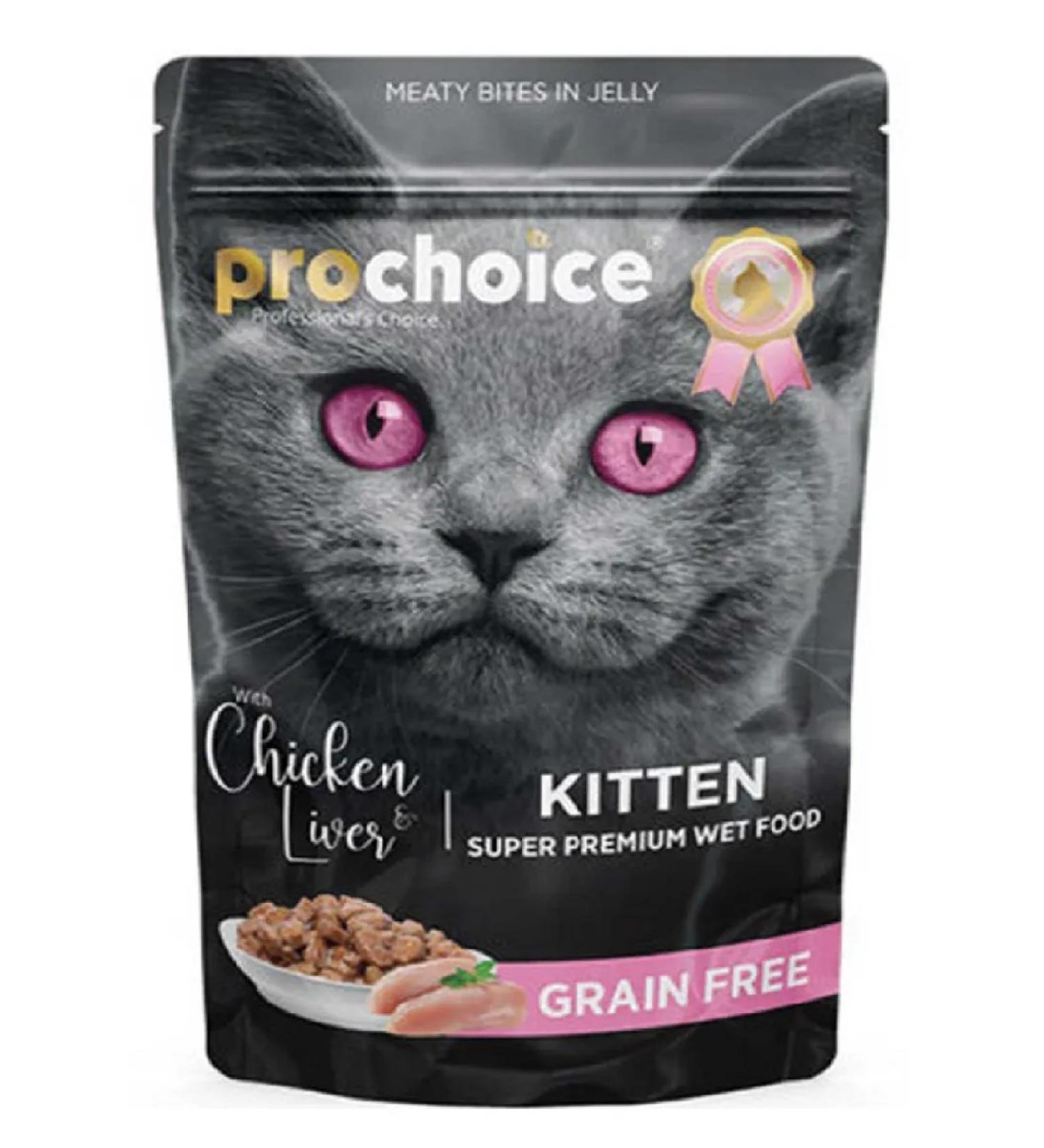 PROCHOICE Wet food for kittens pieces of chicken and liver in jelly 85 g