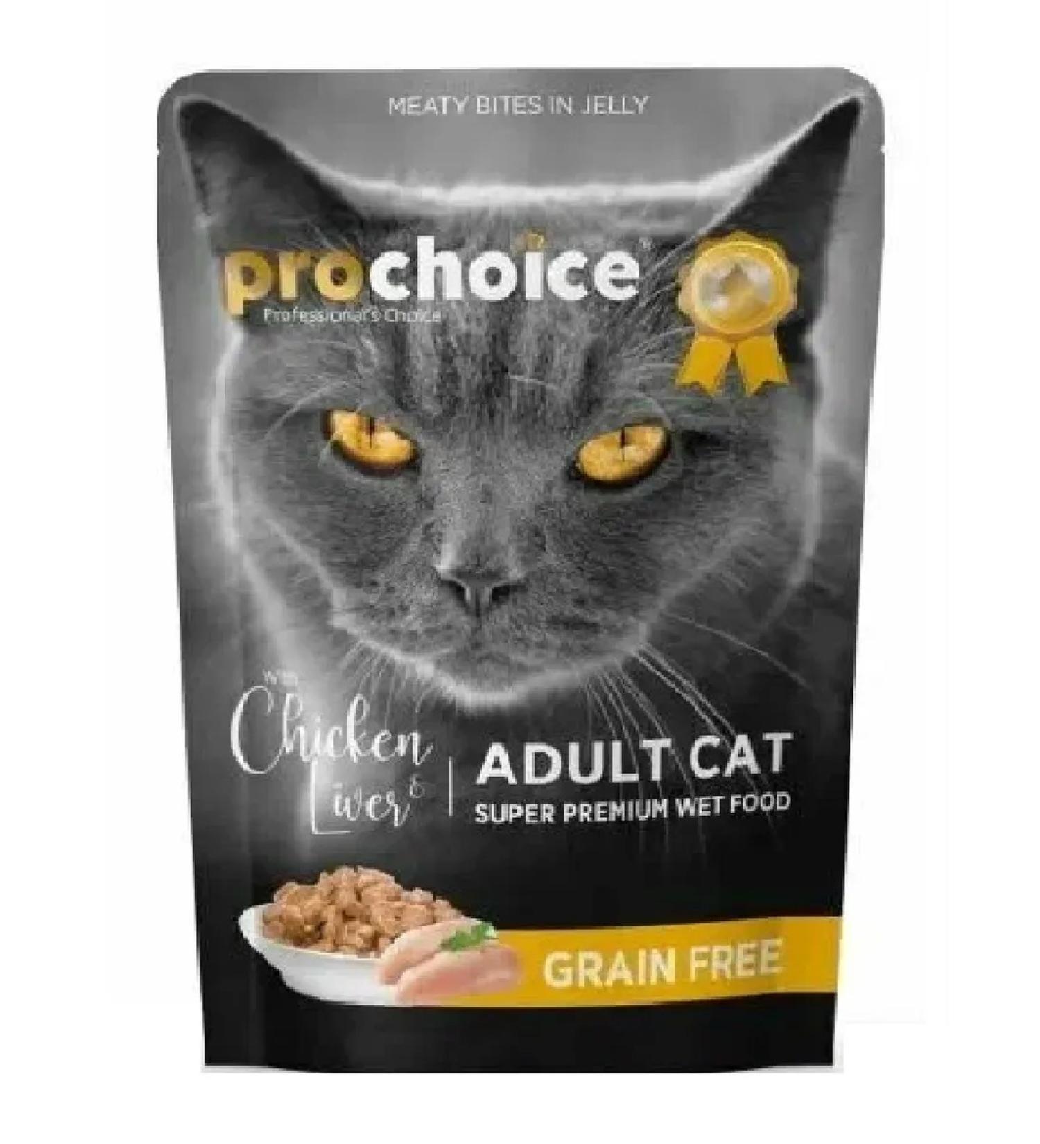 PROCHOICE Wet food for cats pieces of chicken and liver in jelly 85 g
