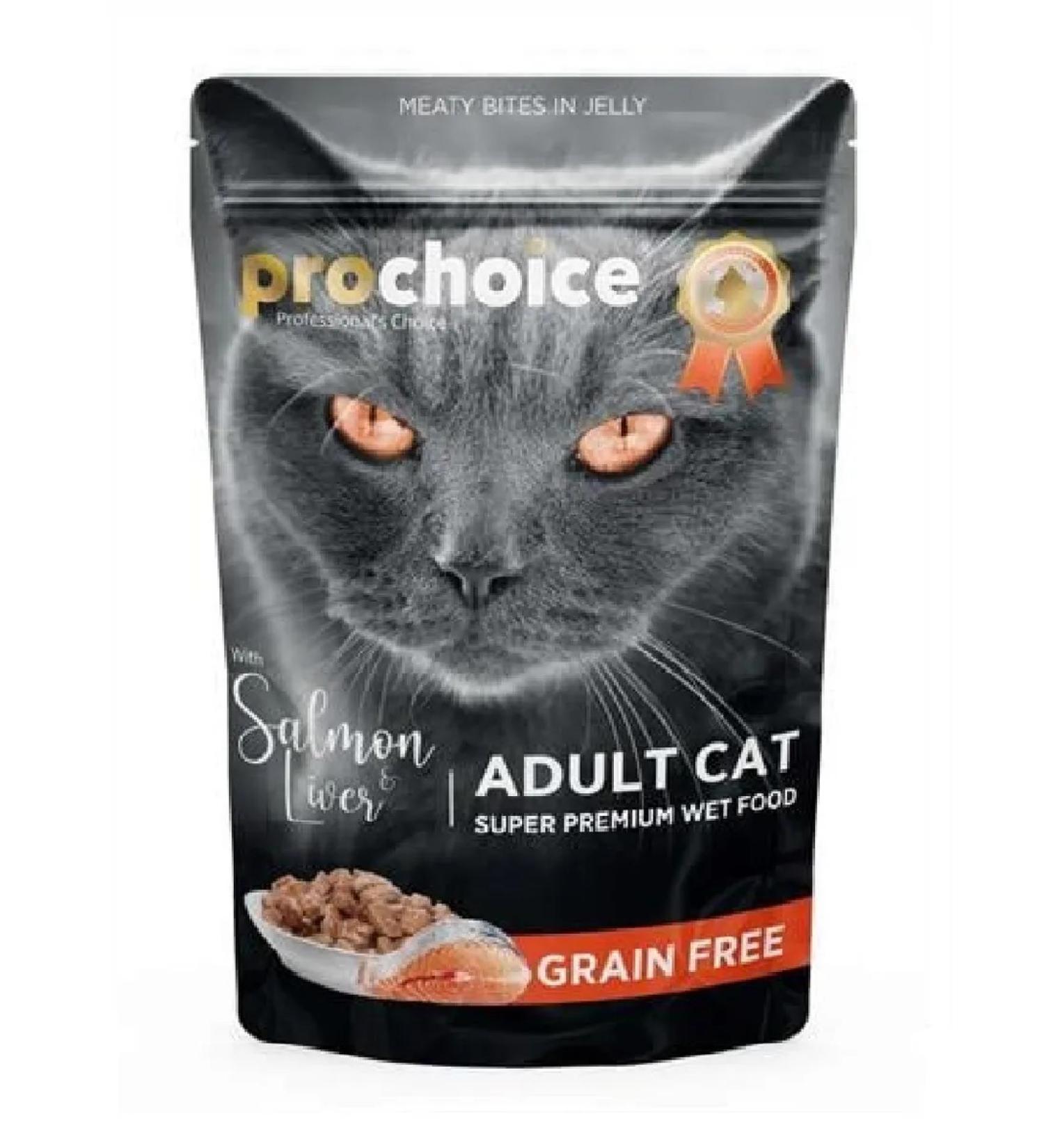 PROCHOICE Wet food for cats pieces of salmon and liver in jelly 85 g