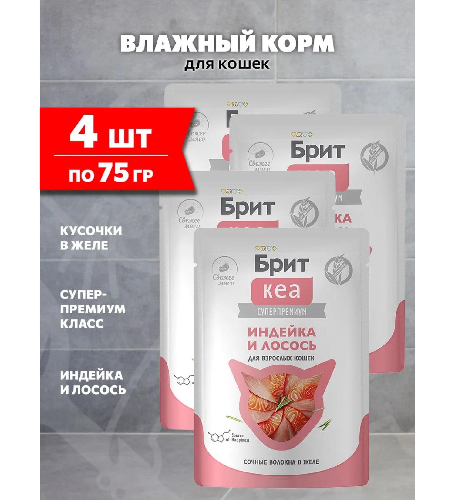 Brit Wet feed for cats turkey salmon in jelly 75 g 4 pcs - Buy Online on GoSupps.com