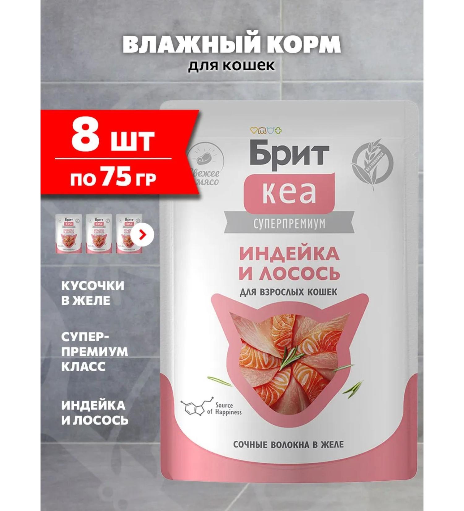 Brit Wet feed for cats turkey salmon in jelly 75 g 8 pcs - Buy Online on GoSupps.com