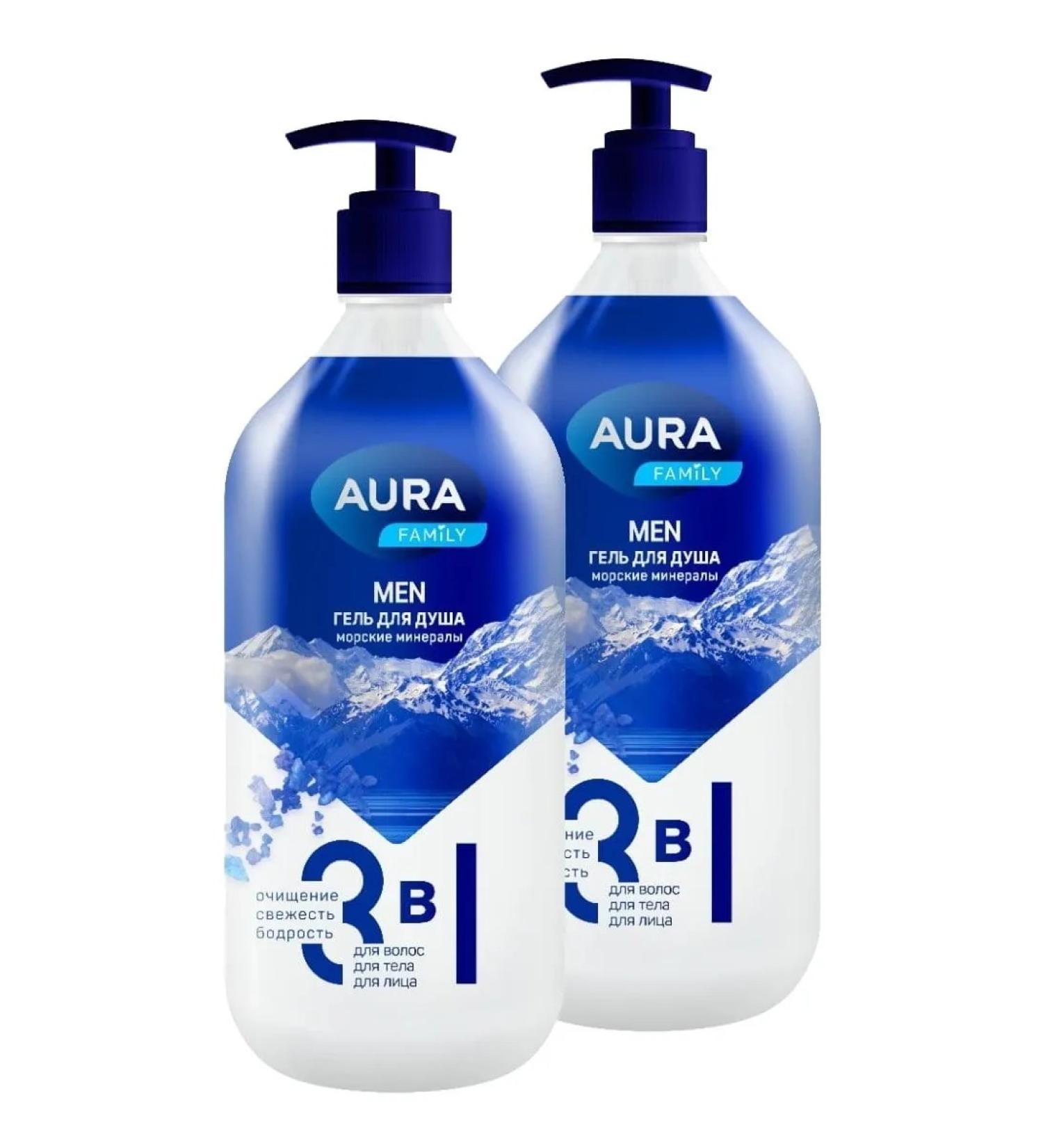 Aura Shower gel Men 3B1 Minerals 1000ml 2pcs - Buy Online on GoSupps.com