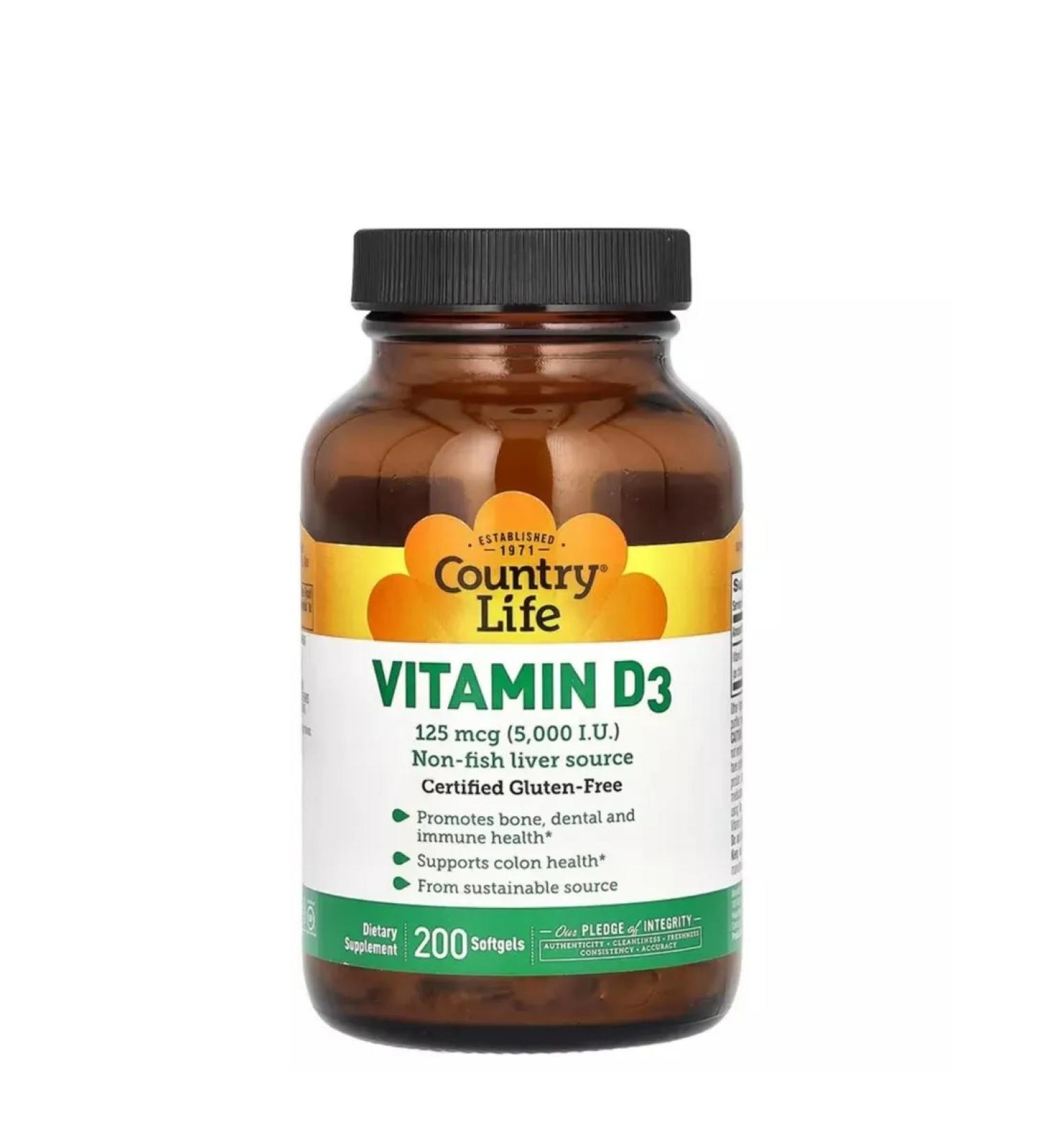 Country Life Vitamin D3 125 g 5 000 IU 200 pieces