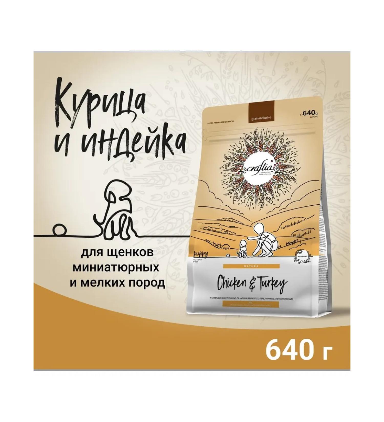 CRAFTIA NATURA dry food for miniature and small breed puppies made from chicken and turkey 640 g - Buy Online on GoSupps.com
