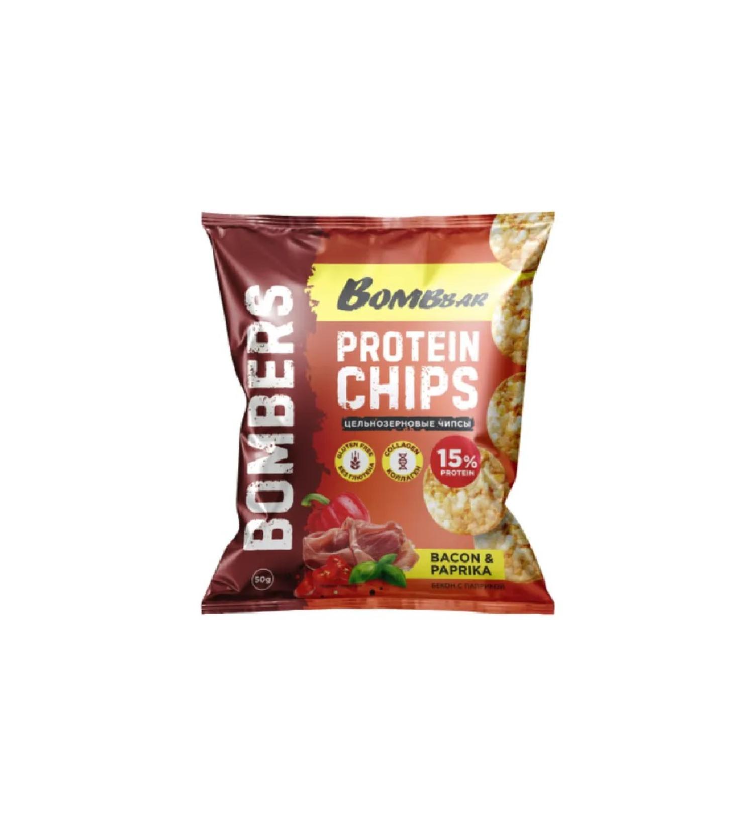 BombBar Protein chips with the taste of bacon and paprika 50 g 3 pcs