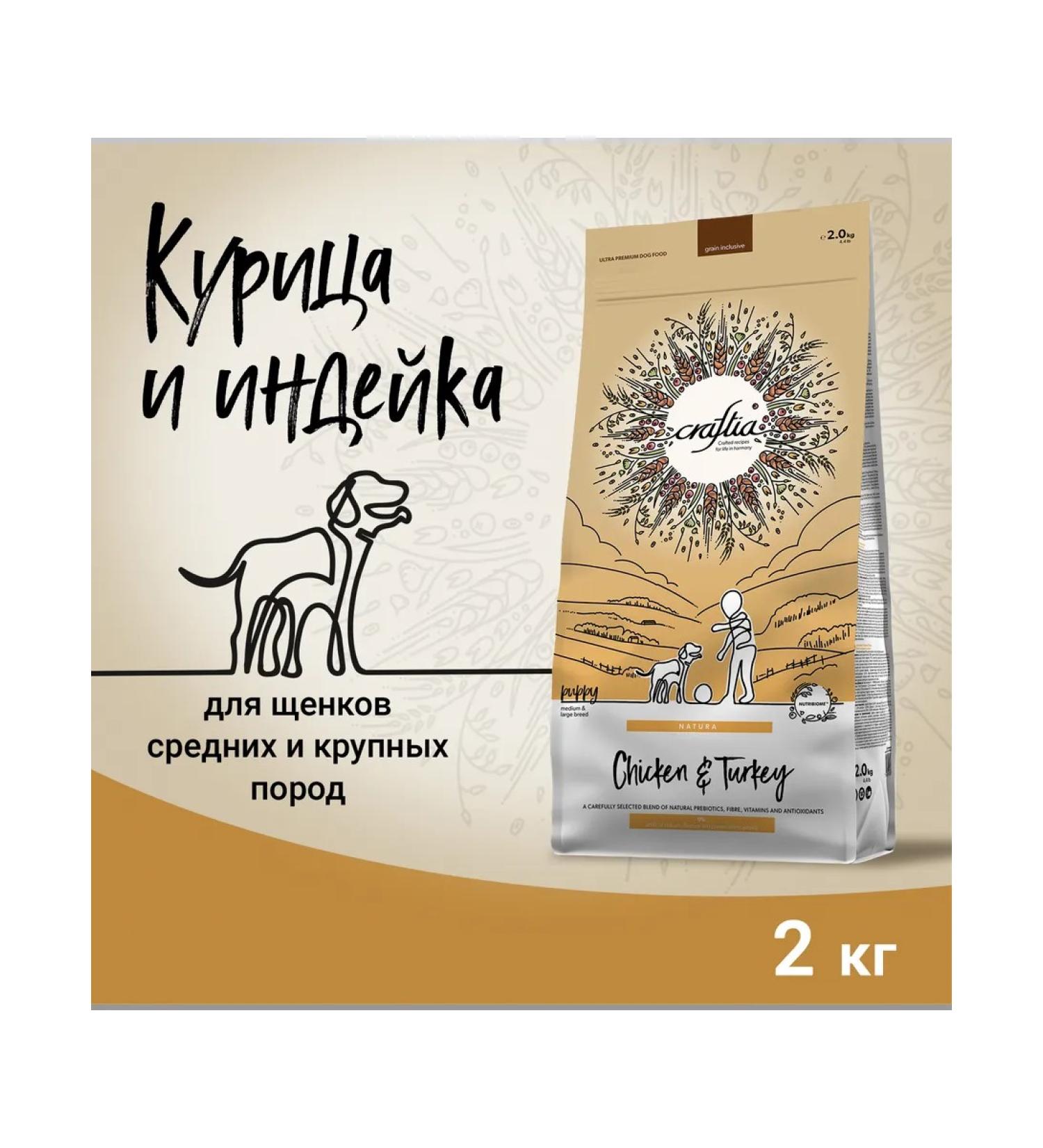 CRAFTIA NATURA dry food for puppies of medium and large breeds made from chicken and turkey 2 kg