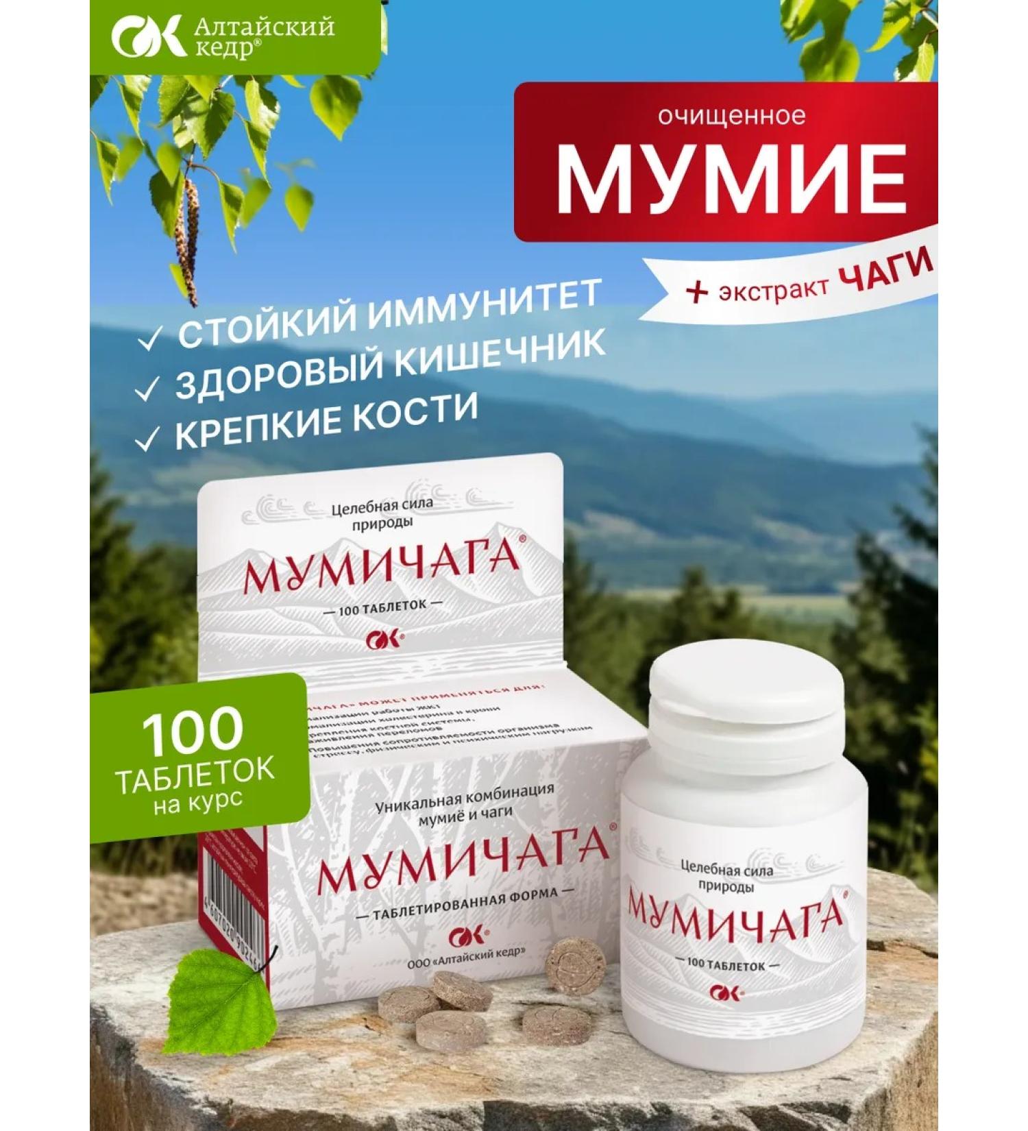 Altai cedar Mummichaga - mumiyo chaga 100 tablet 0.55g - Buy Online on GoSupps.com