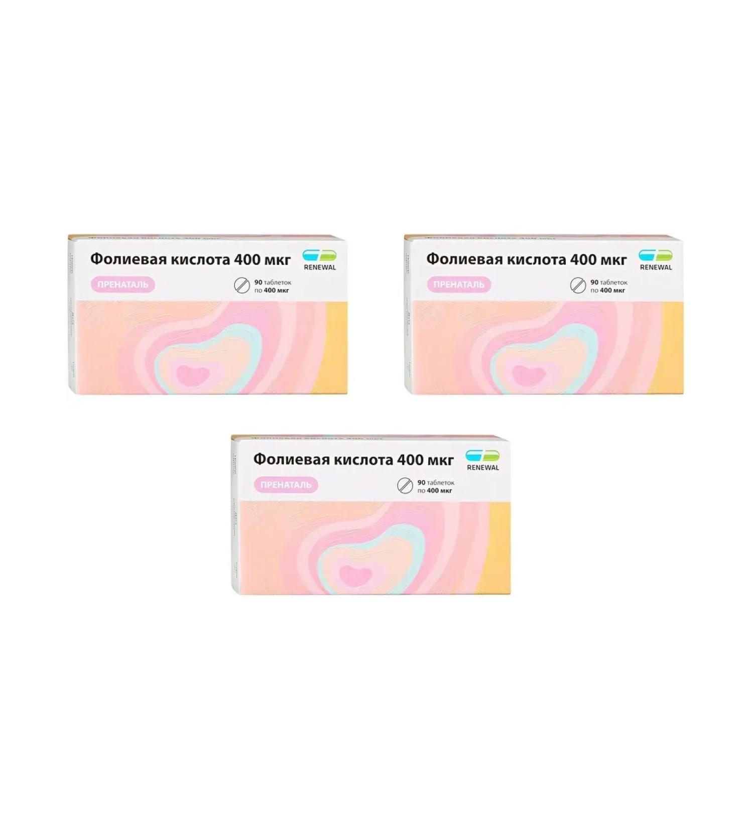 RENEWAL Folic acid 400 g prenatal 90 tablets 100 mg x 3 l