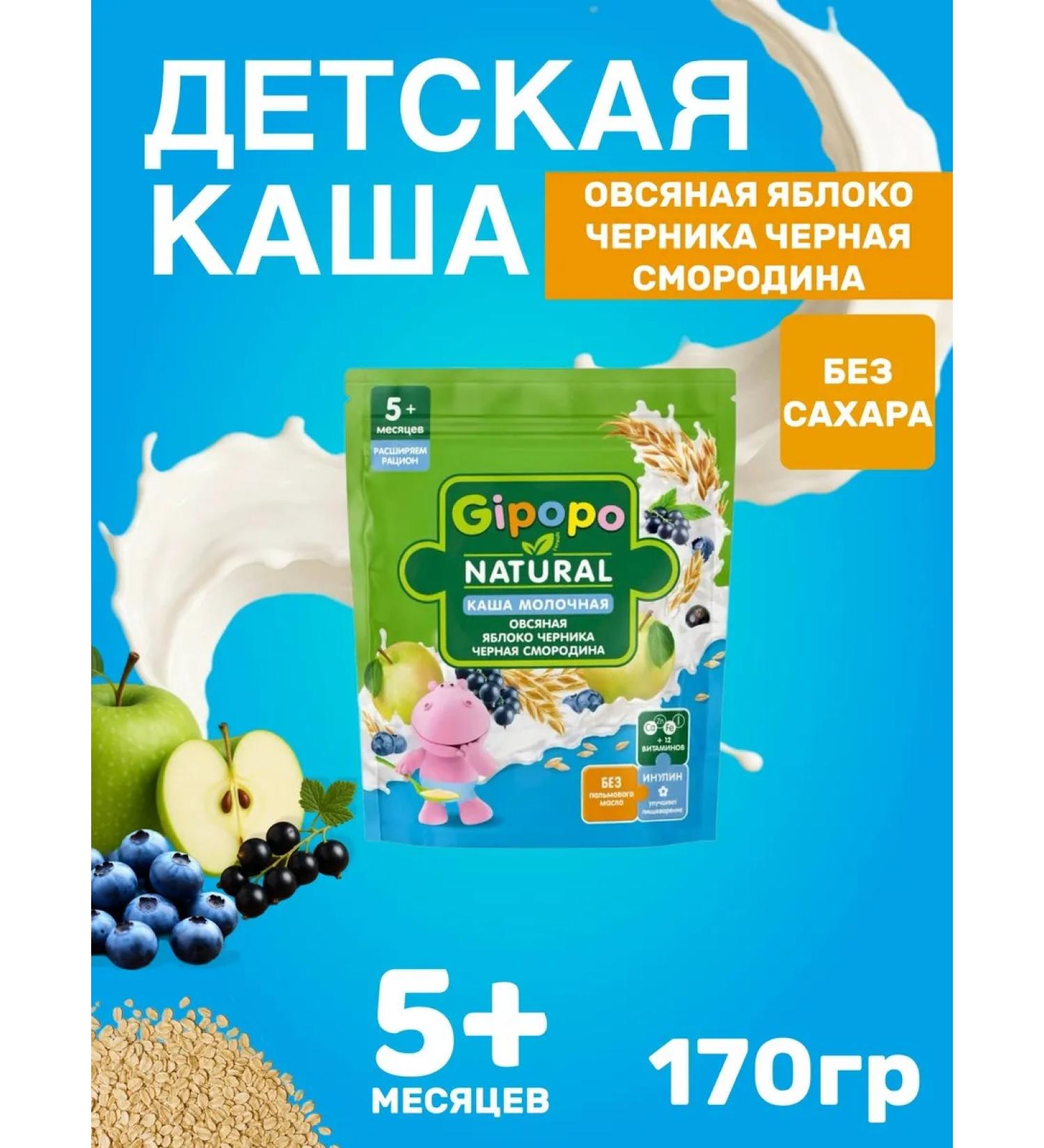 GIPOPO Milk oatmeal porridge with apple blueberry and black currant 170 grams - Buy Online on GoSupps.com