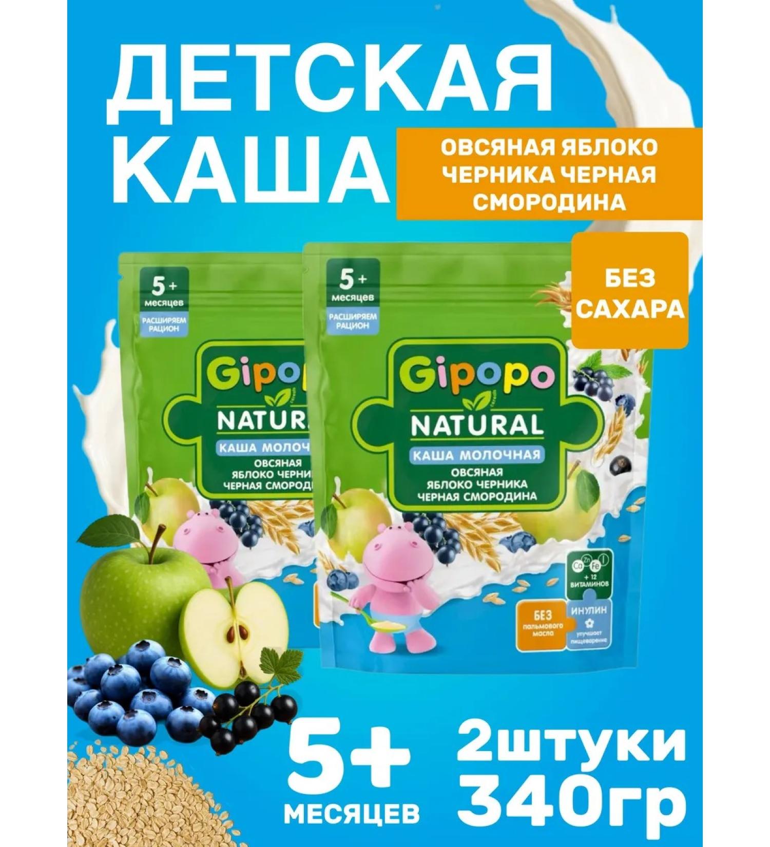 GIPOPO Milk oatmeal porridge with apple blueberry and black currant 340 grams - Buy Online on GoSupps.com