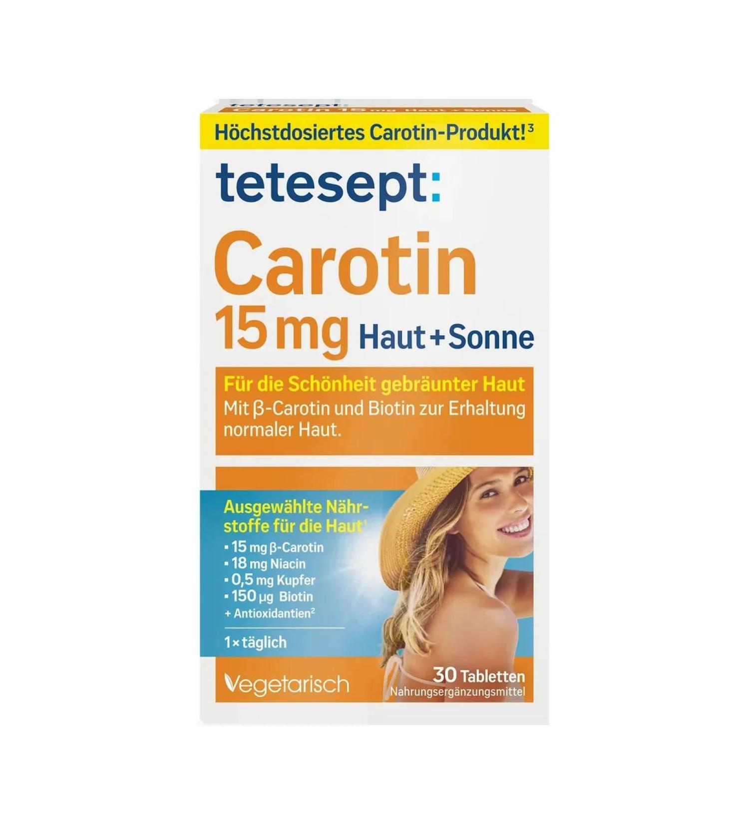 Tetesept Carotine for the skin + sun protection 30 pcs 15.3 g - Buy Online on GoSupps.com