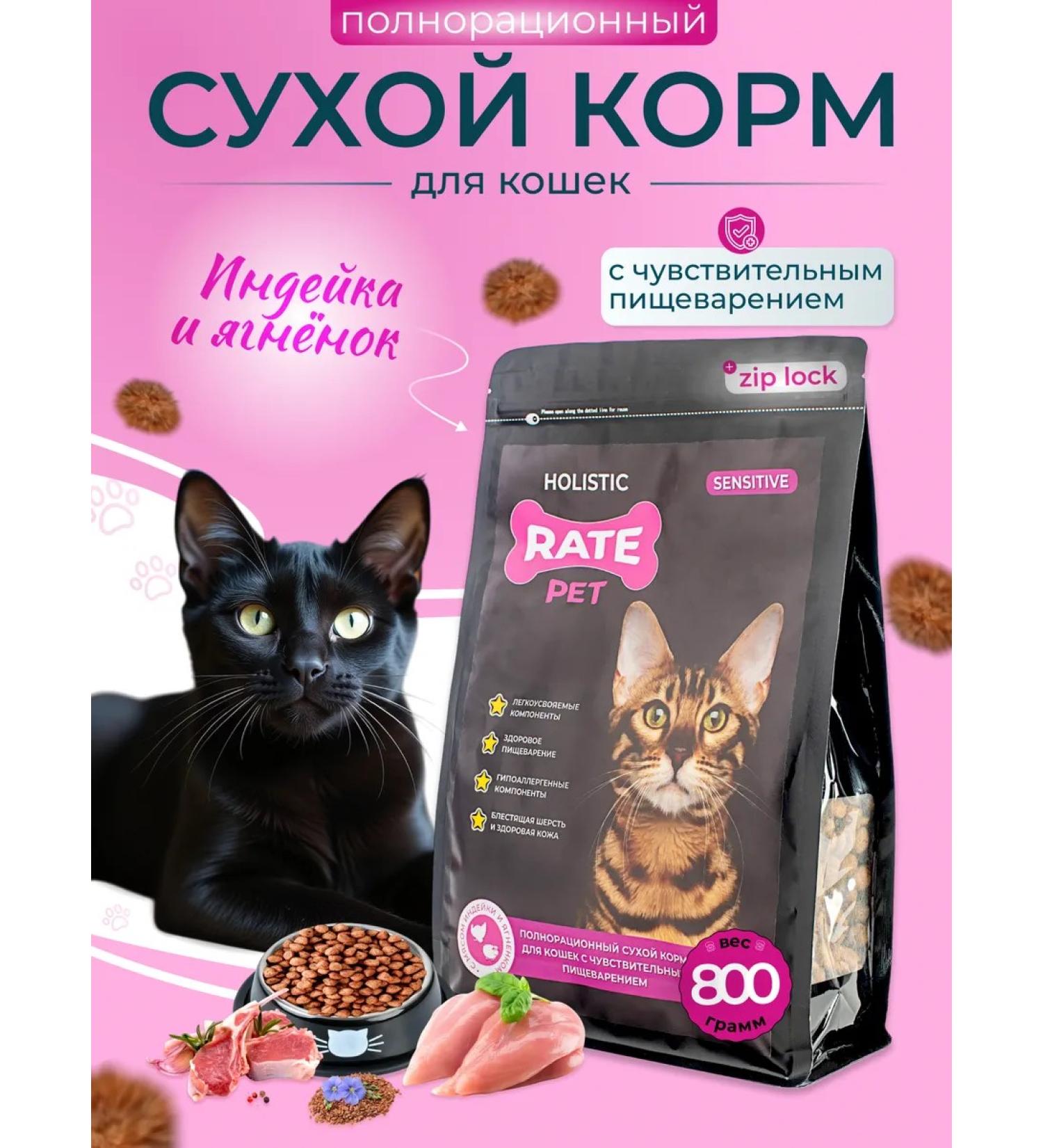 Rate Pet Hypoallergenic dry food for cats with sensitive digestion 800g - Buy Online on GoSupps.com