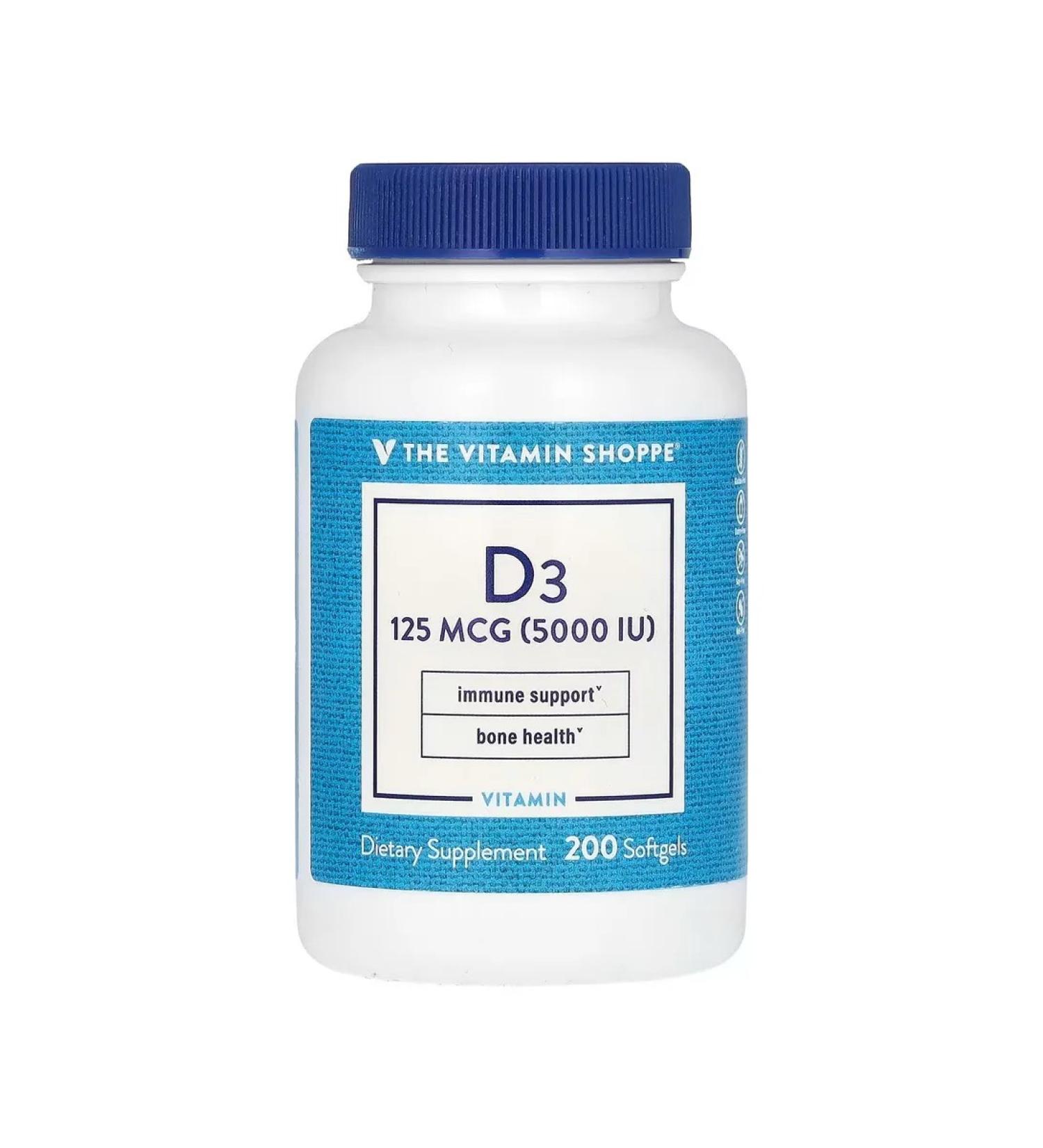 The Vitamin Shoppe Vitamin D3 125 g (5000 IU) 200 capsules