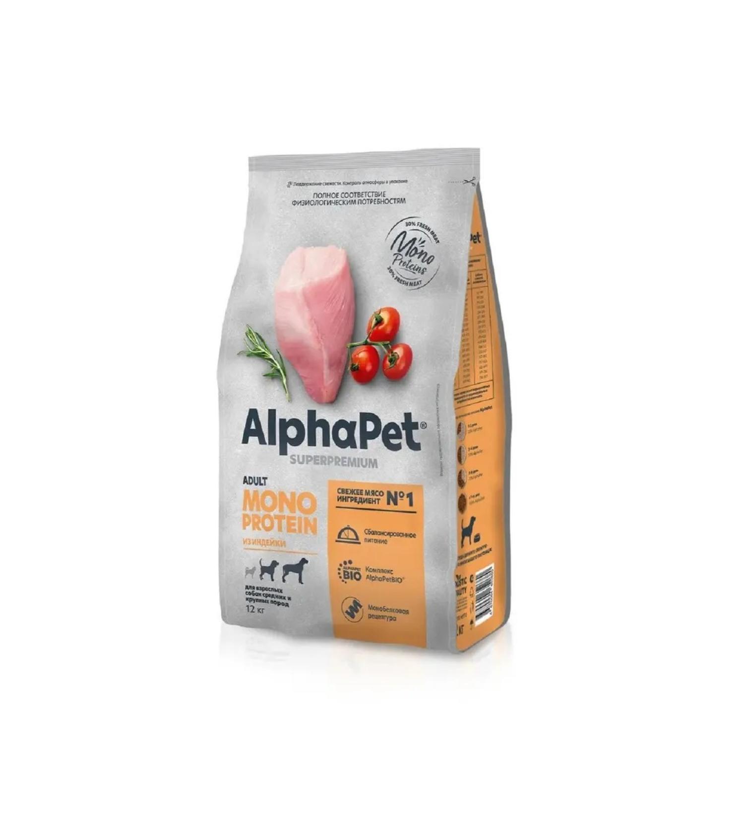 AlphaPet Monoprotein feed to dogs of medium large species of turkey 12kg - Buy Online on GoSupps.com