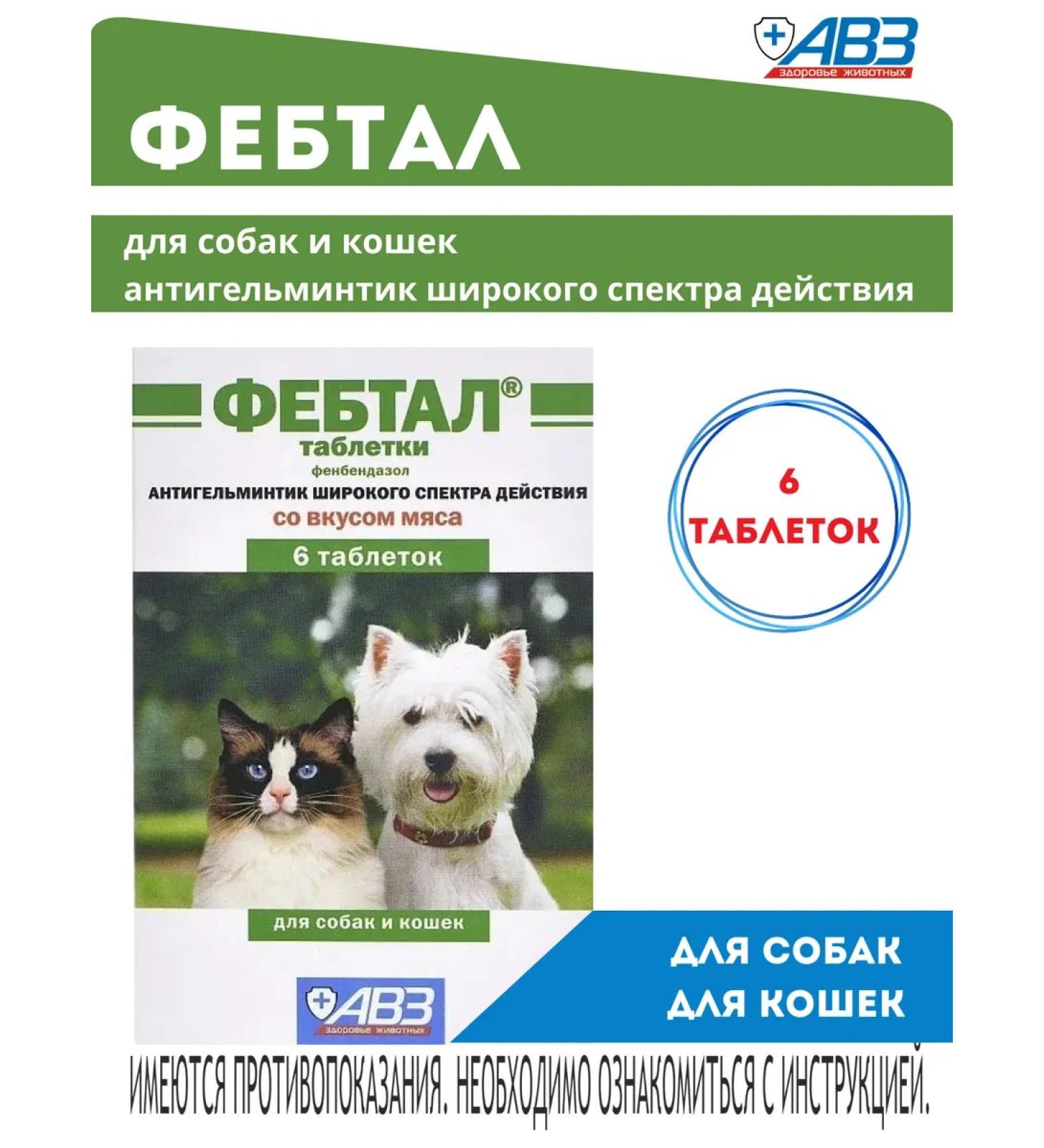 AVZ Feettal tablets for cats and dogs from worms 6 tablets - Buy Online on GoSupps.com