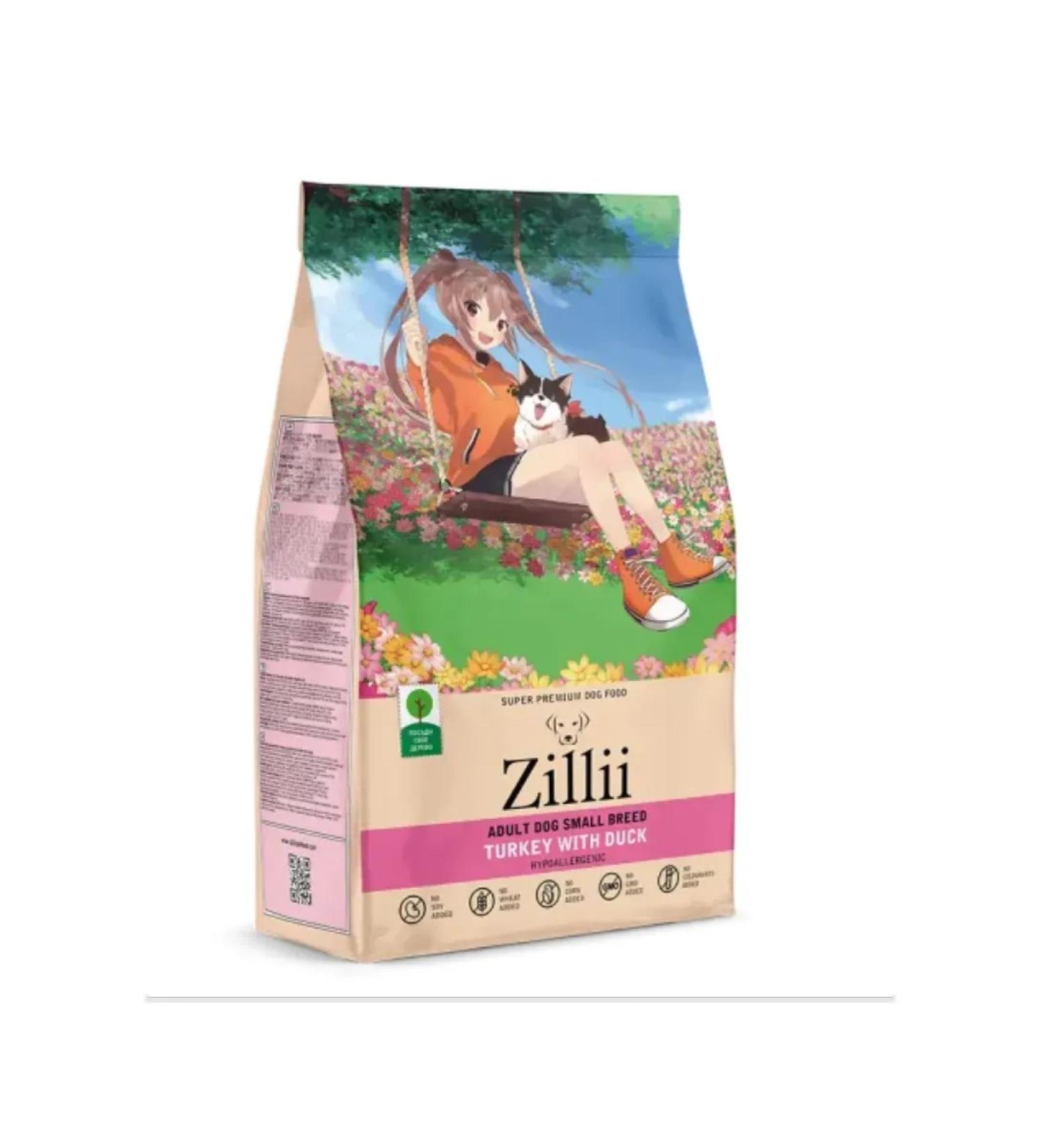 Zillii Dry food for adult dogs of small breeds with turkey and duck - 800 grams