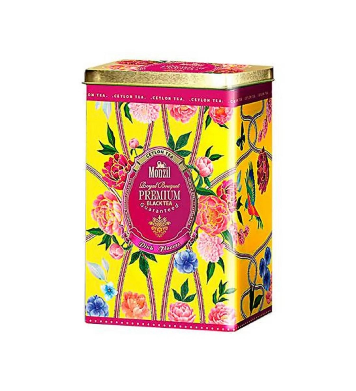Monzil Black tea Pink Flowers Bolsolistovaya 300 g - Buy Online on GoSupps.com
