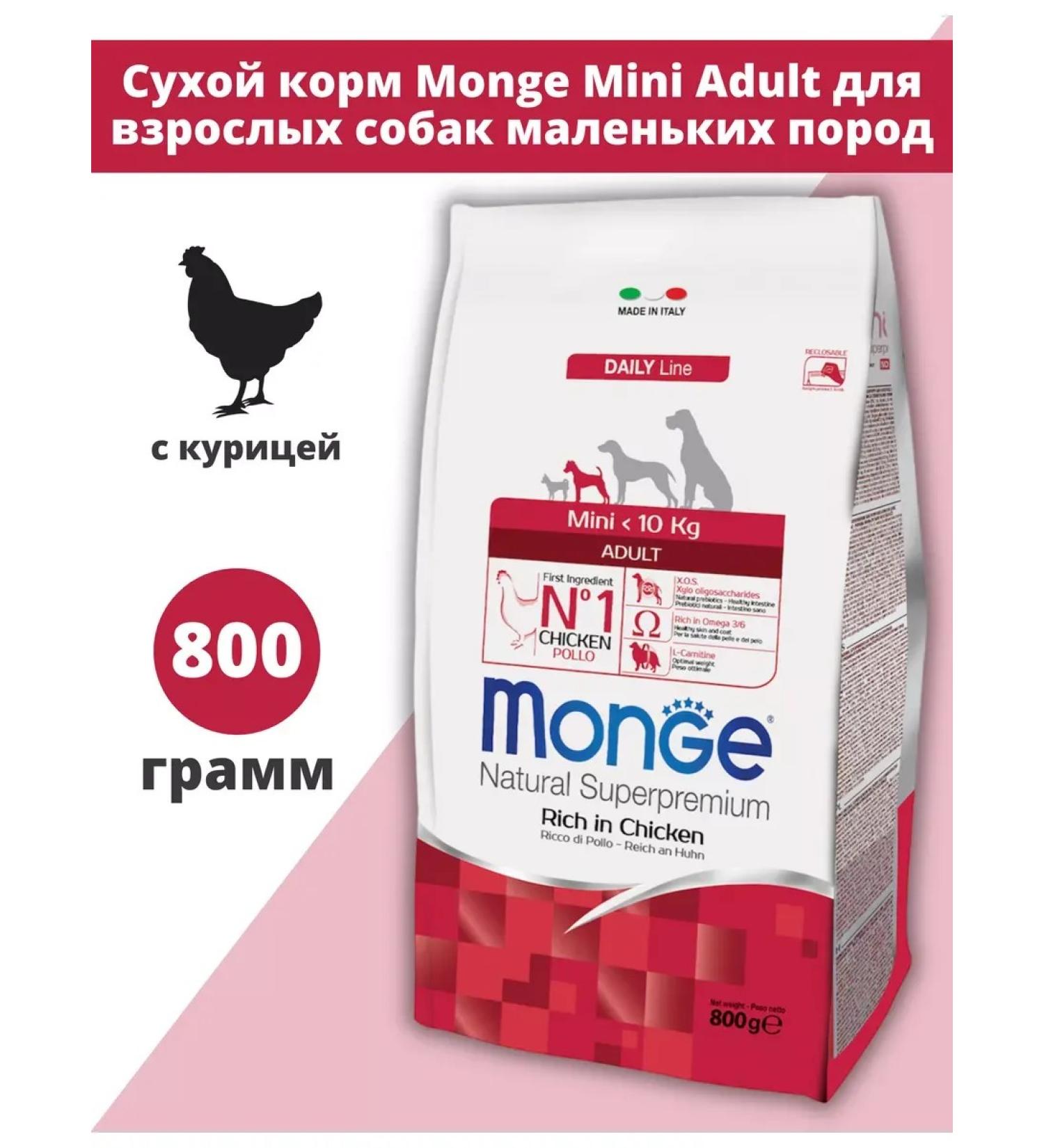 MONGE Mini Adult food for dogs of small species with chicken 800 grams - Buy Online on GoSupps.com