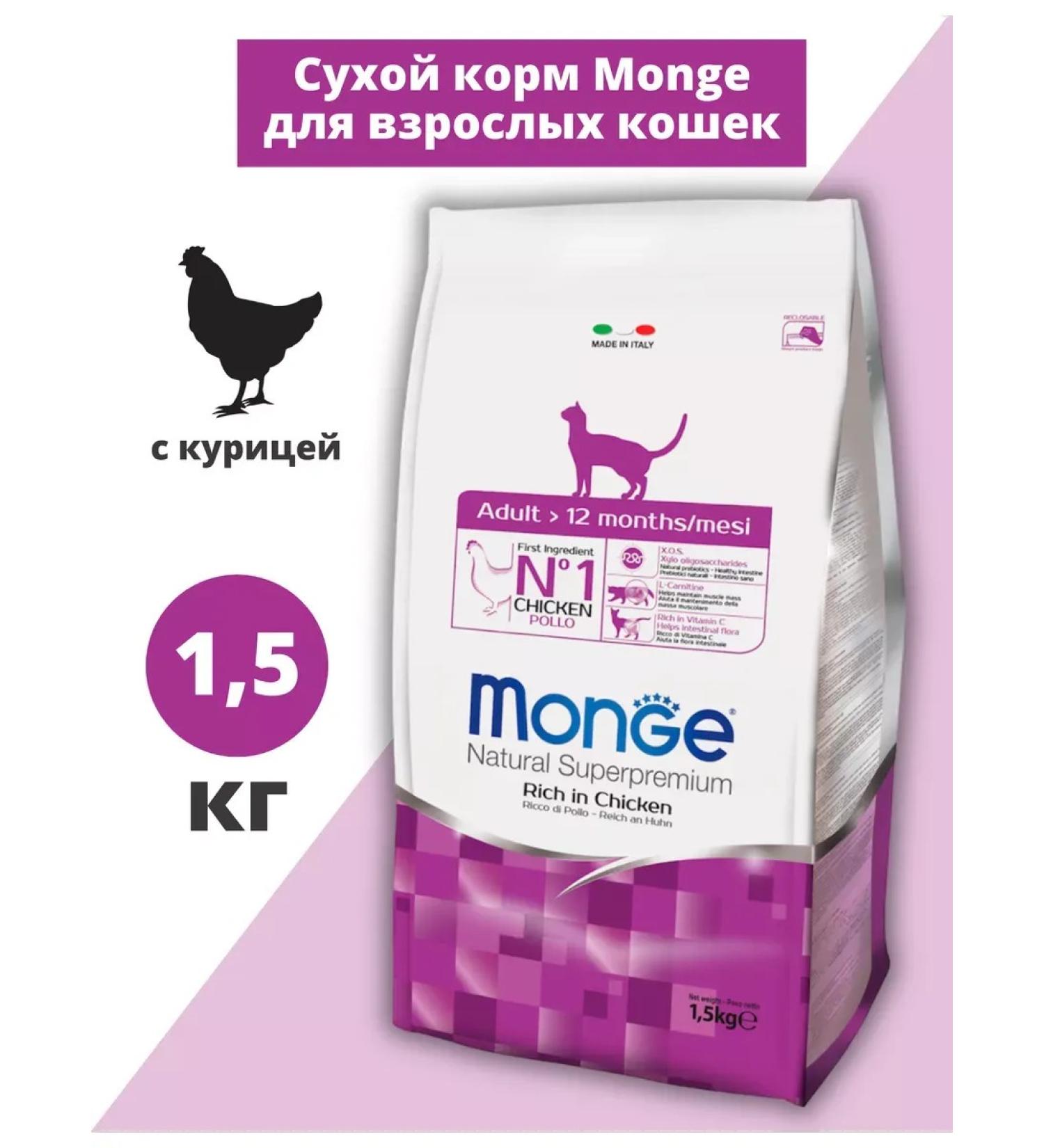 MONGE Dry food for adult cats with chicken 400 grams - Buy Online on GoSupps.com