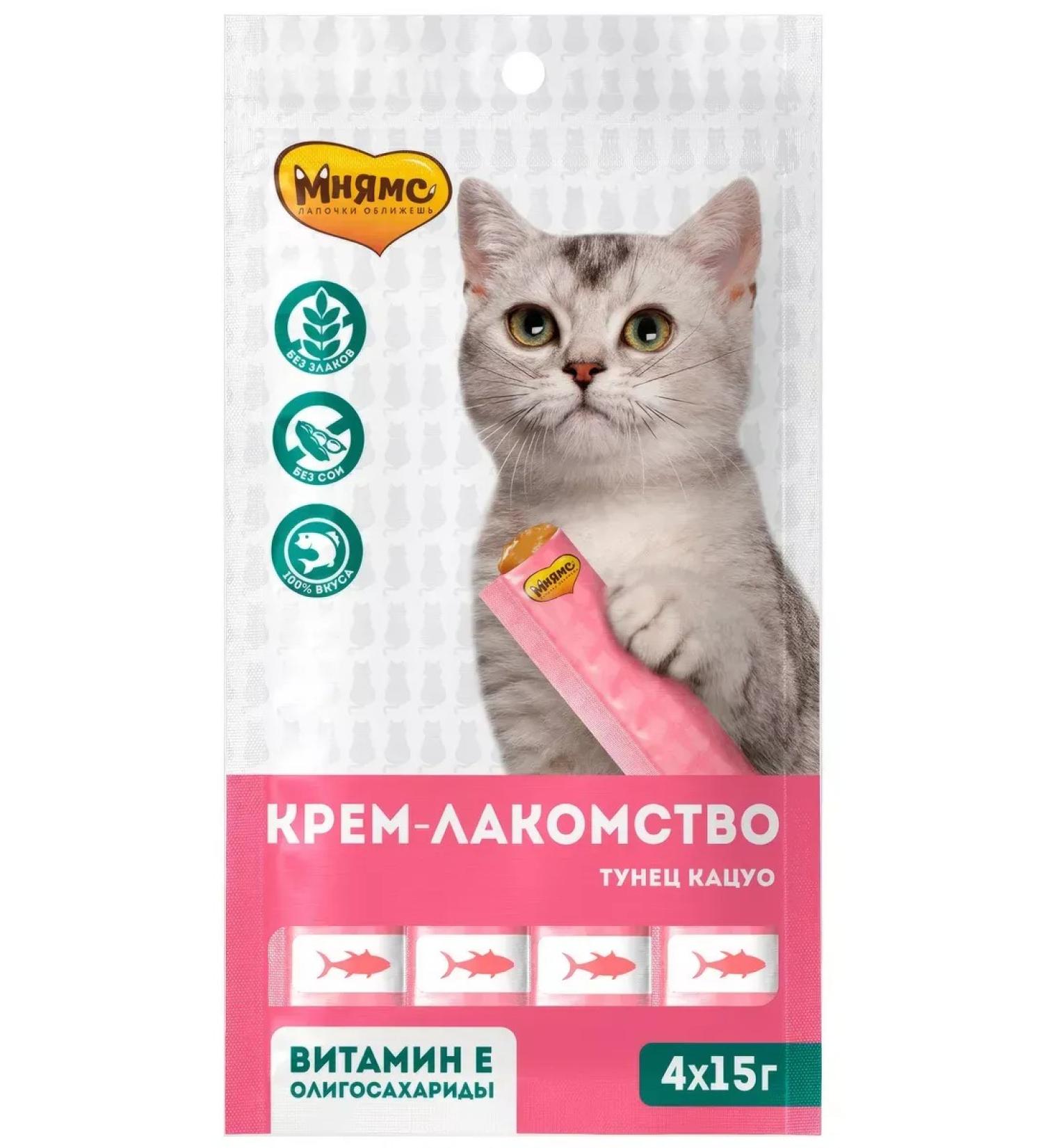 Mnyams Cream-stall for cats with tuna katsuo 4 pcs x 15 g - Buy Online on GoSupps.com