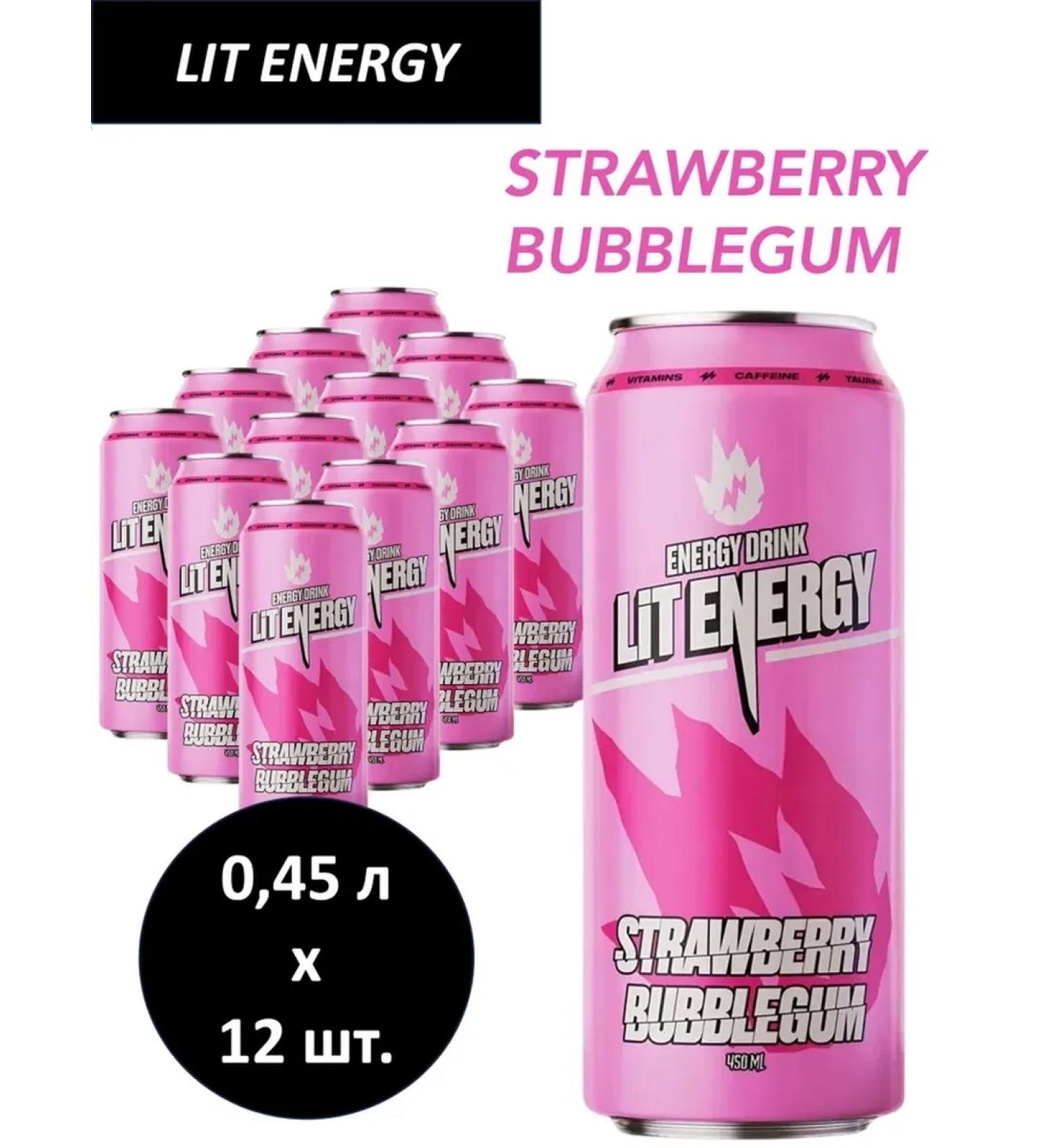 LIT ENERGY Energetic strawberry chewing gum 450ml x 12pcs