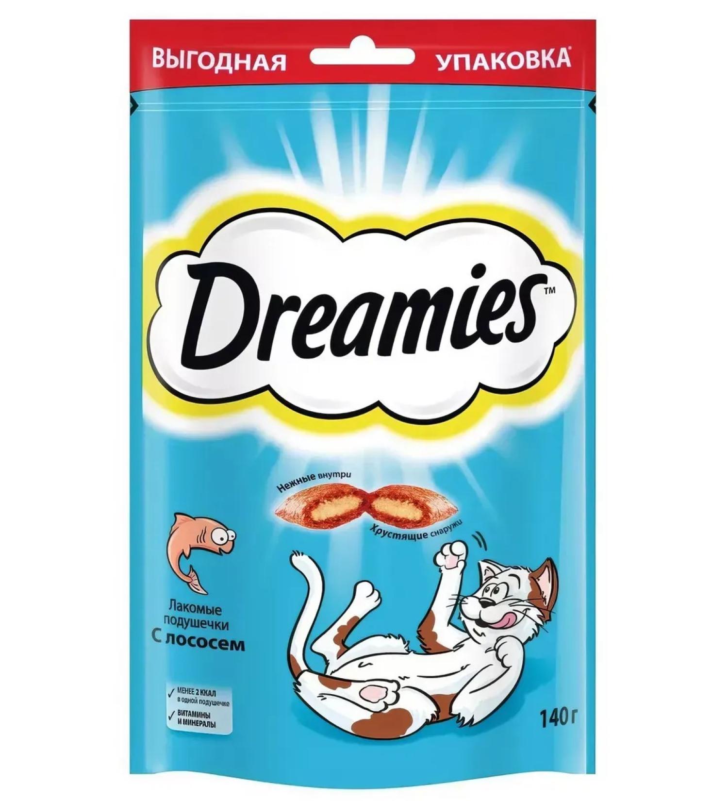 DREAMIES Tidbious pillows for cats with salmon 140 g - Buy Online on GoSupps.com