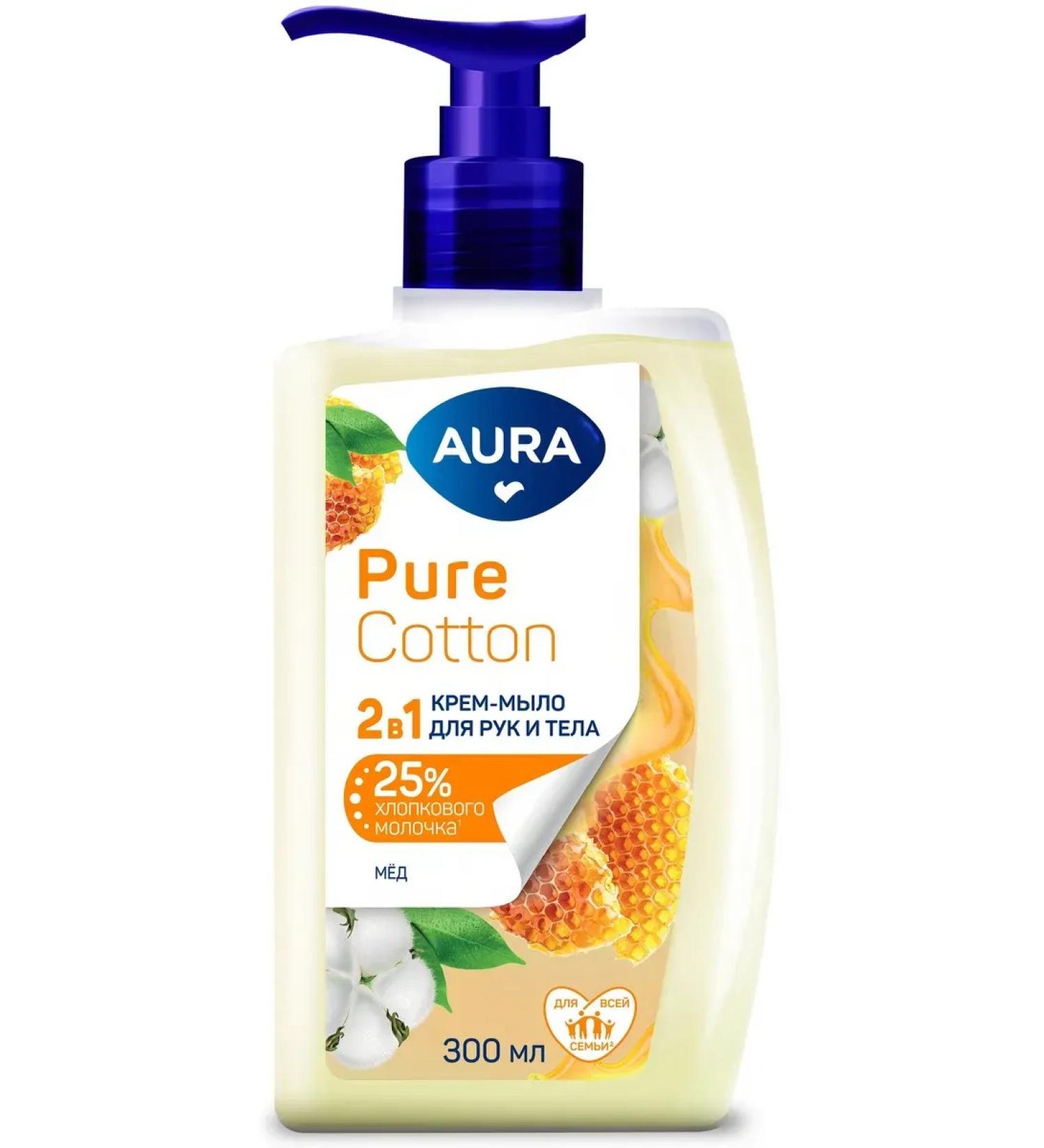 Aura Cream-soap Pure Cotton 2B1 moisturizing cotton and honey 300 ml - Buy Online on GoSupps.com