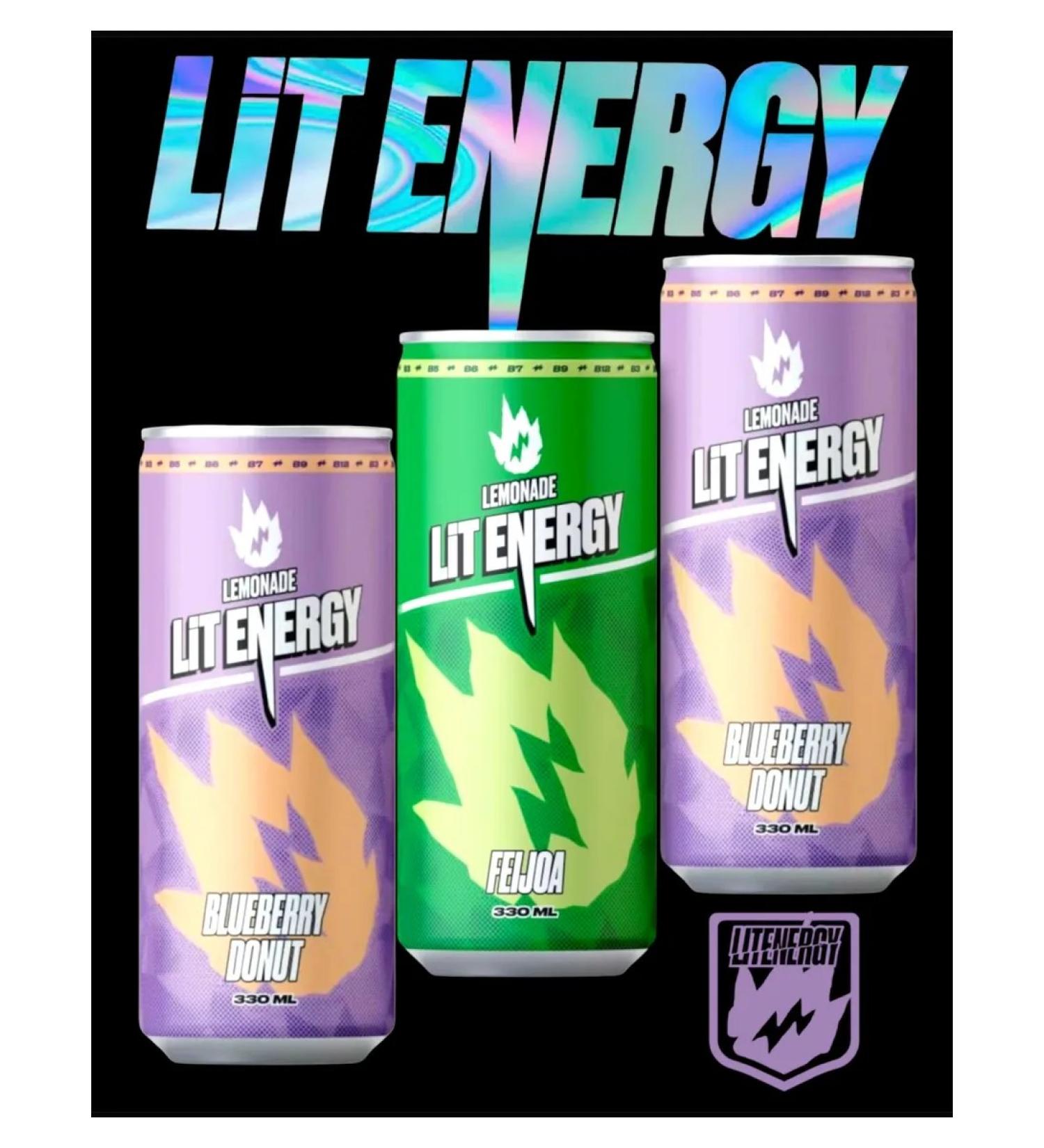LIT ENERGY Lemonade 2 tastes of Feihoa and blueberries. 3 banks