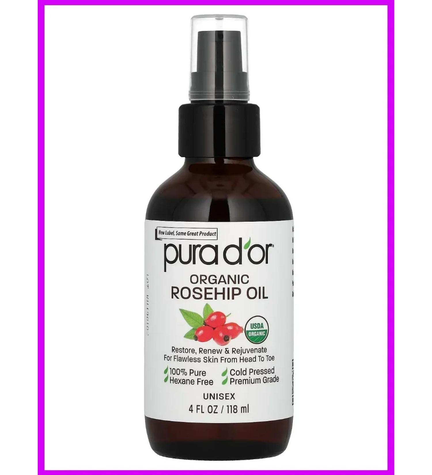 PURA D'OR Organic oil from rosehip seeds 118 ml - Buy Online on GoSupps.com