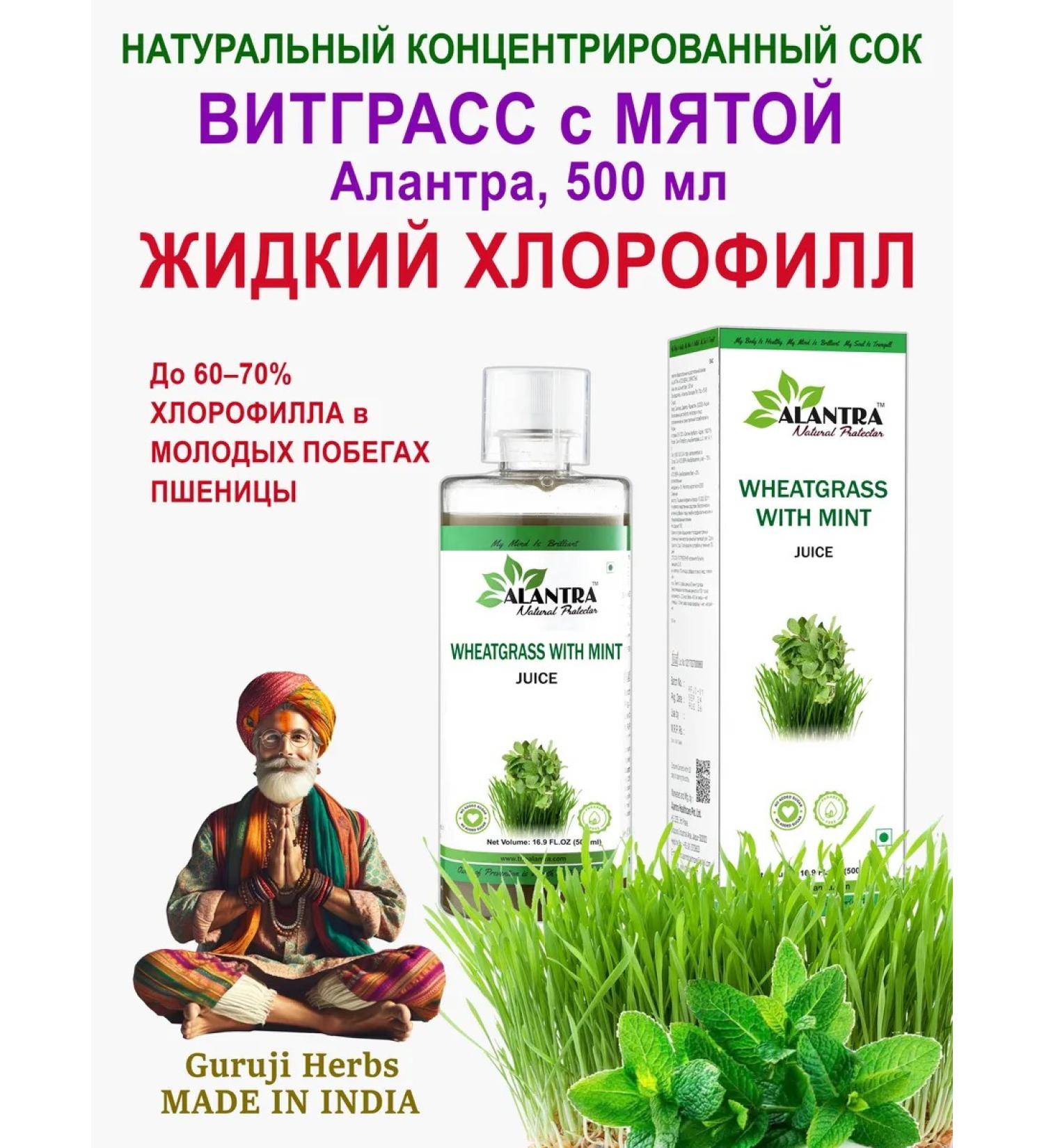 Witgrass's juice (chlorophyll) with natural mint Alantra 500 ml - Buy Online on GoSupps.com