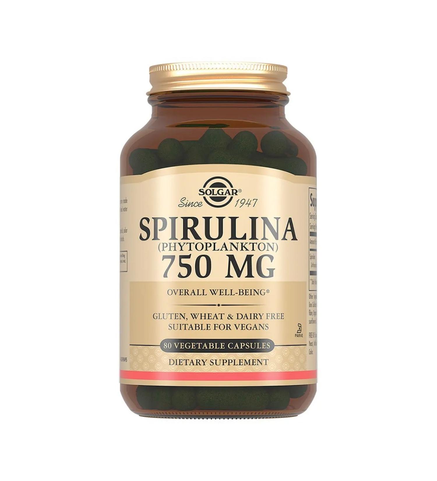 Spirulina Solgar Solgar capsules 750mg 924 mg 80pc -1 un - Buy Online on GoSupps.com