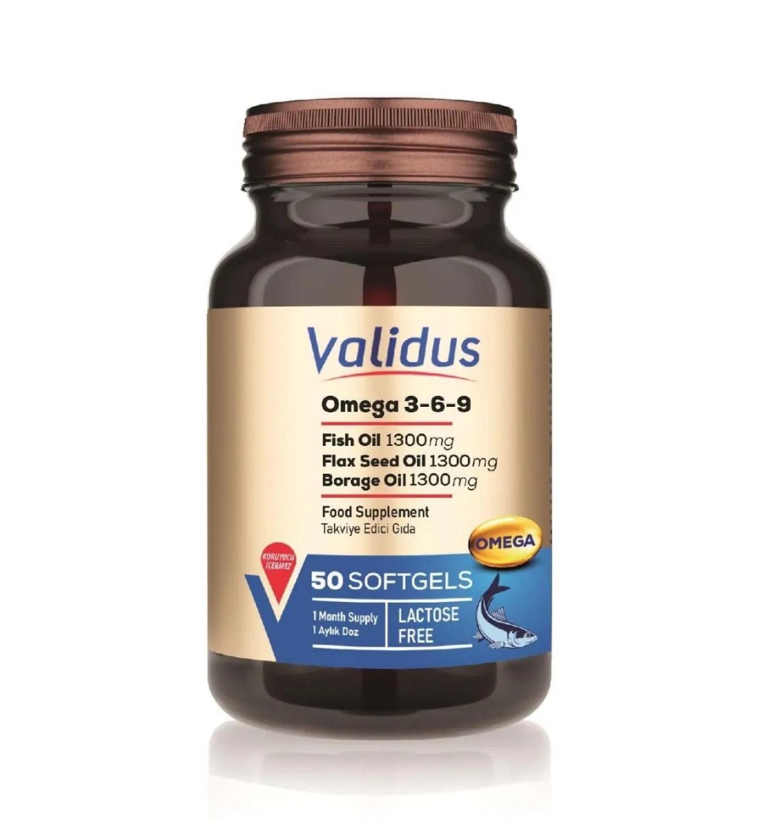 Validus Omega 3-6-9 Fish oil + linseed oil 1300 mg 50 capsules - Buy Online on GoSupps.com