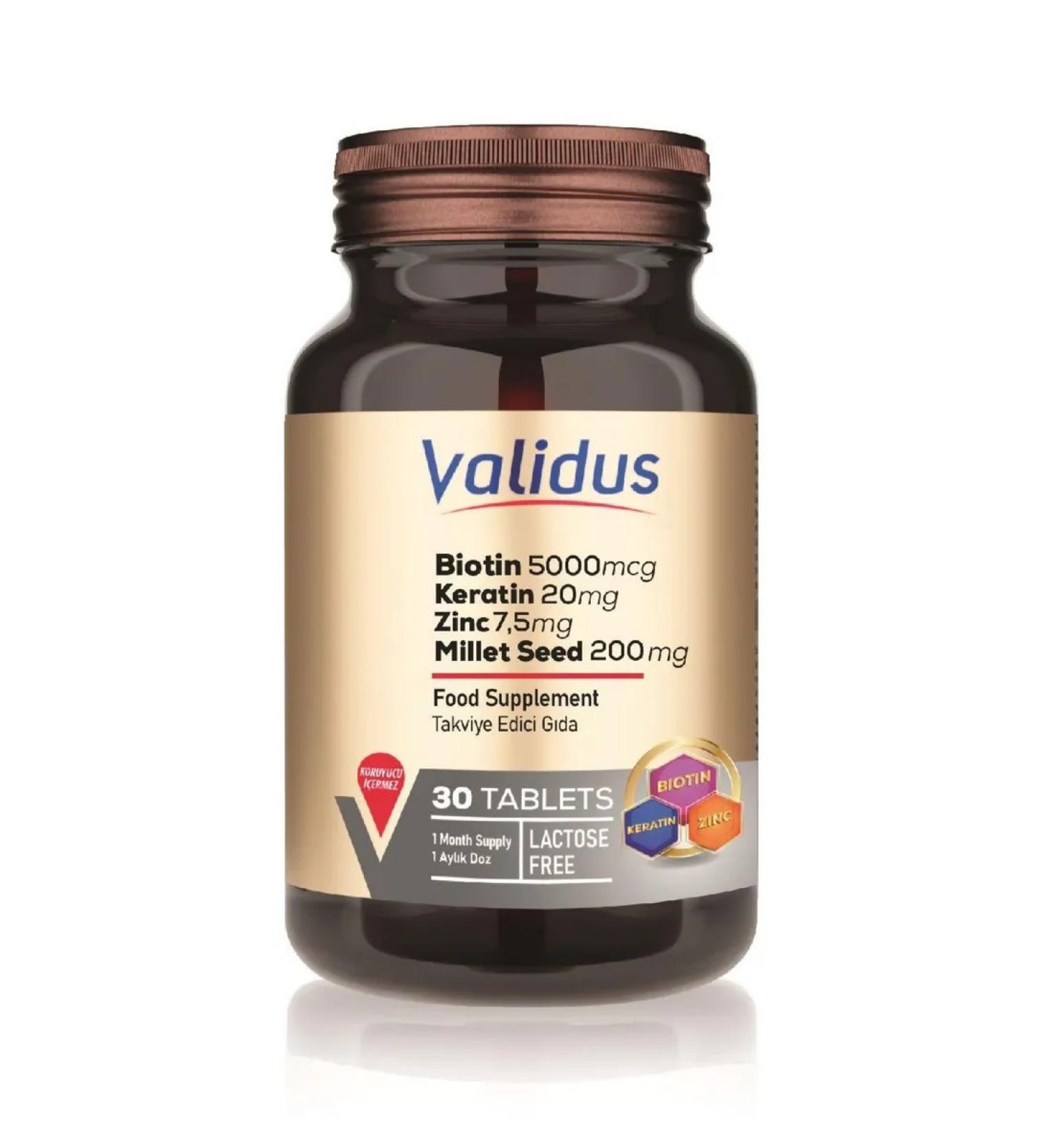 Validus BIOTIN + keratin + zinc 30 tablets - Buy Online on GoSupps.com
